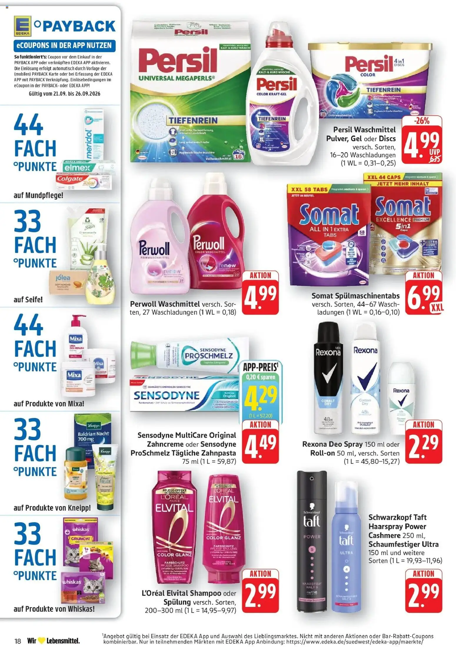 Edeka Prospekt Eislingen (ab 21.09.2026) » Angebote Online | Seite: 18 | Produkte: Perwoll, Waschmittel, Spülmaschinentabs, Persil