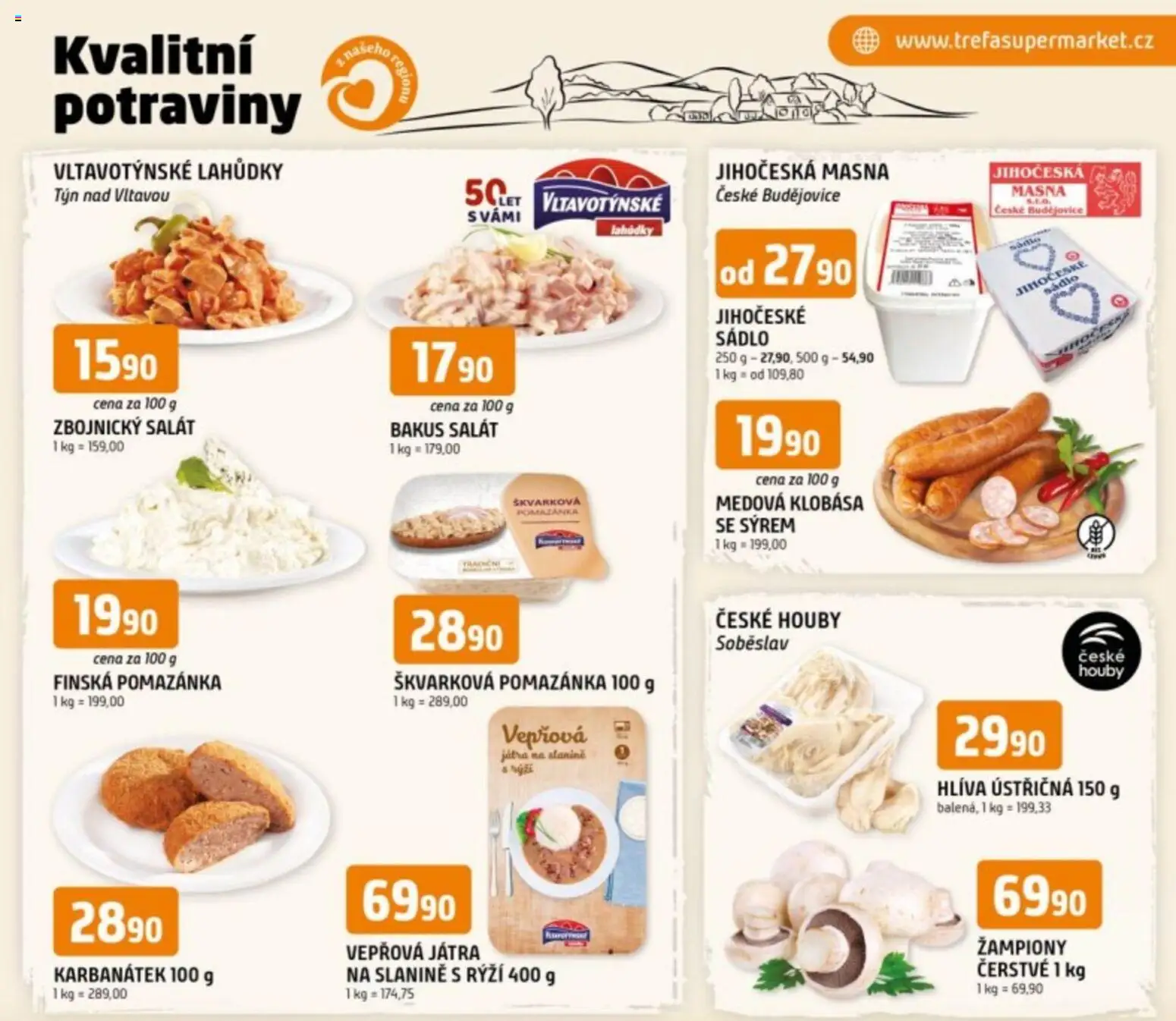 Trefa leták - Kvalitní potraviny z našeho regionu od 15.04.2026 | Strana: 1 | Produkty: Hlíva ústřičná, Salát, Vepřová játra, Pomazánka