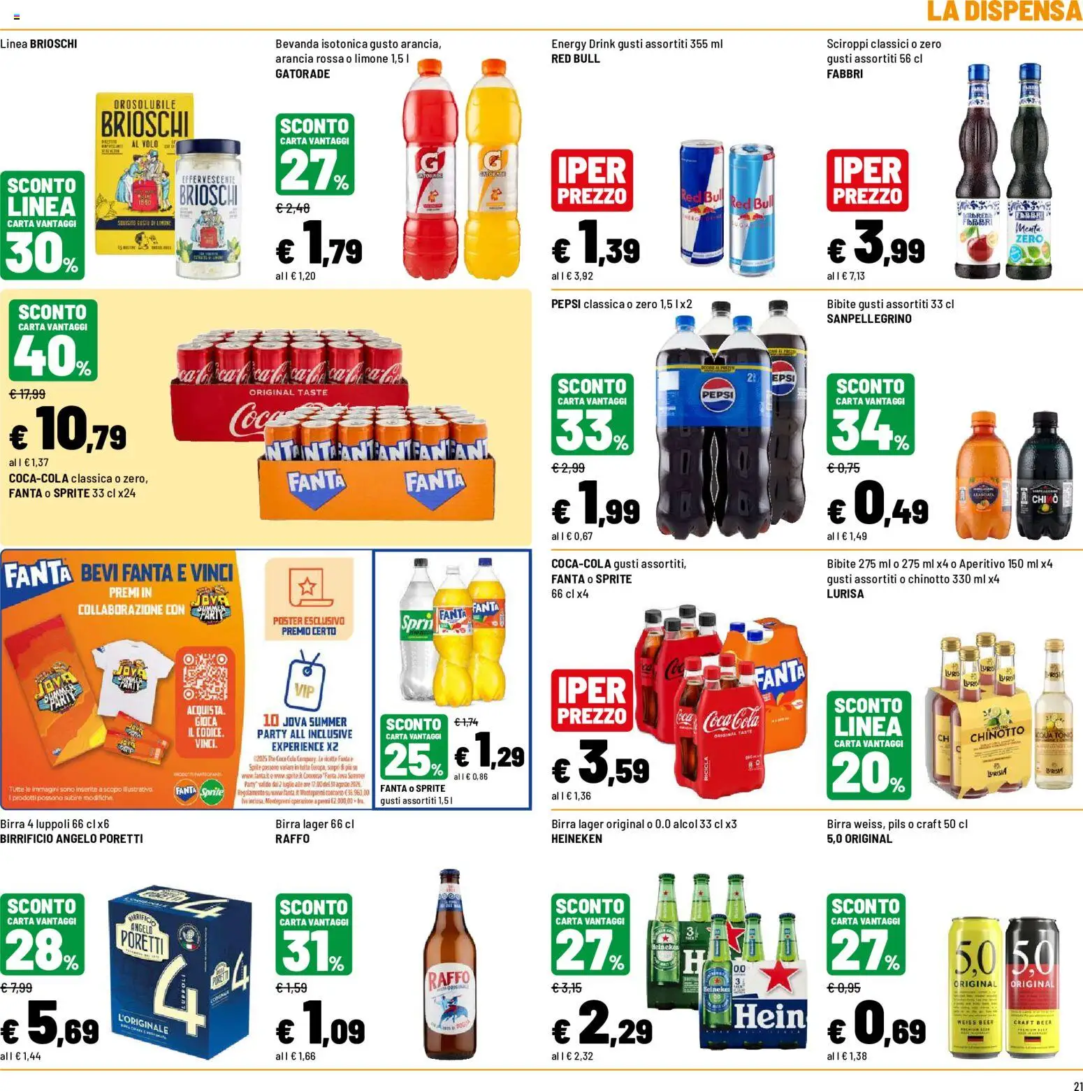 Volantino Iper del 10/08/2026 | Pagina: 21 | Prodotti: Birra, Menta, Red Bull, Sprite