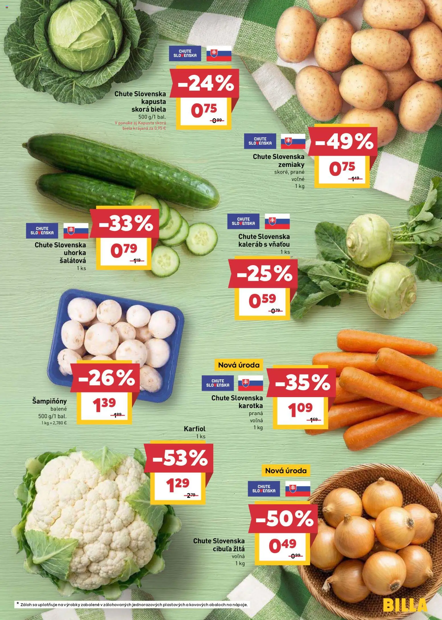 Nové Billa akcie – leták je platný od 29.07.2026 | Strana: 3 | Produkty: Kapusta, Uhorka šalátová, Šampiňóny, Zemiaky