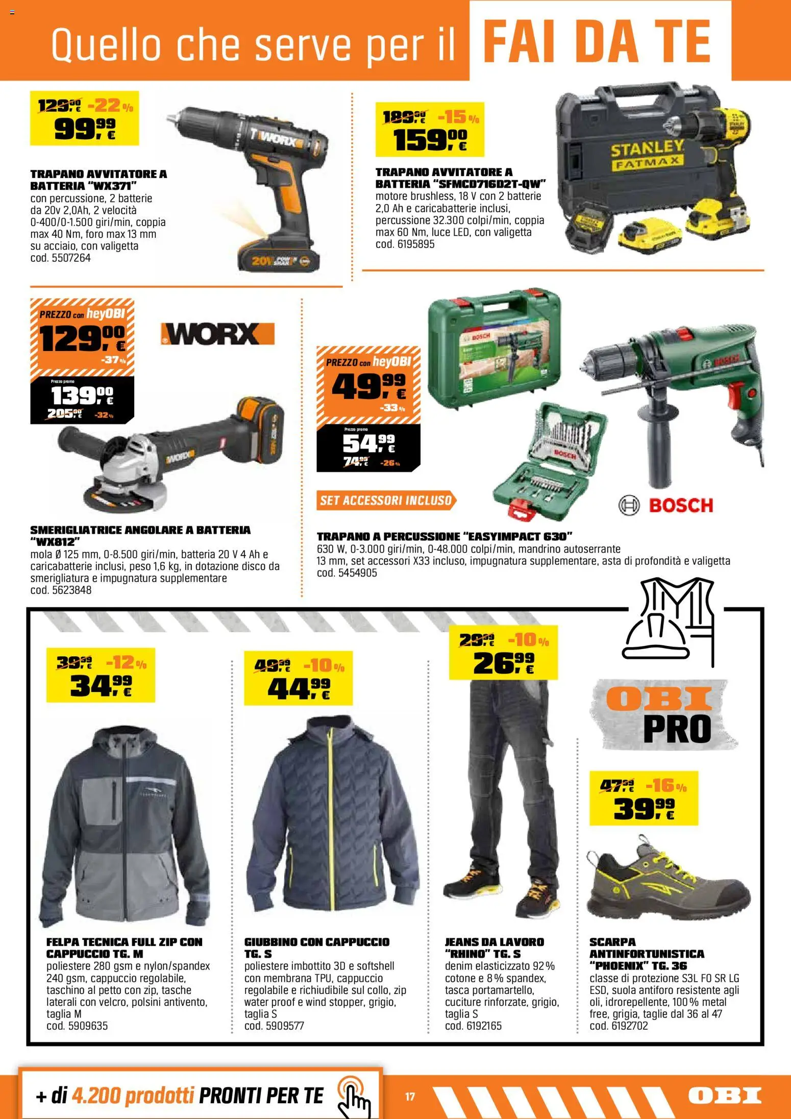 Volantino OBI del 15/10/2026 | Pagina: 17 | Prodotti: Tè, Avvitatore, Jeans, Tasche