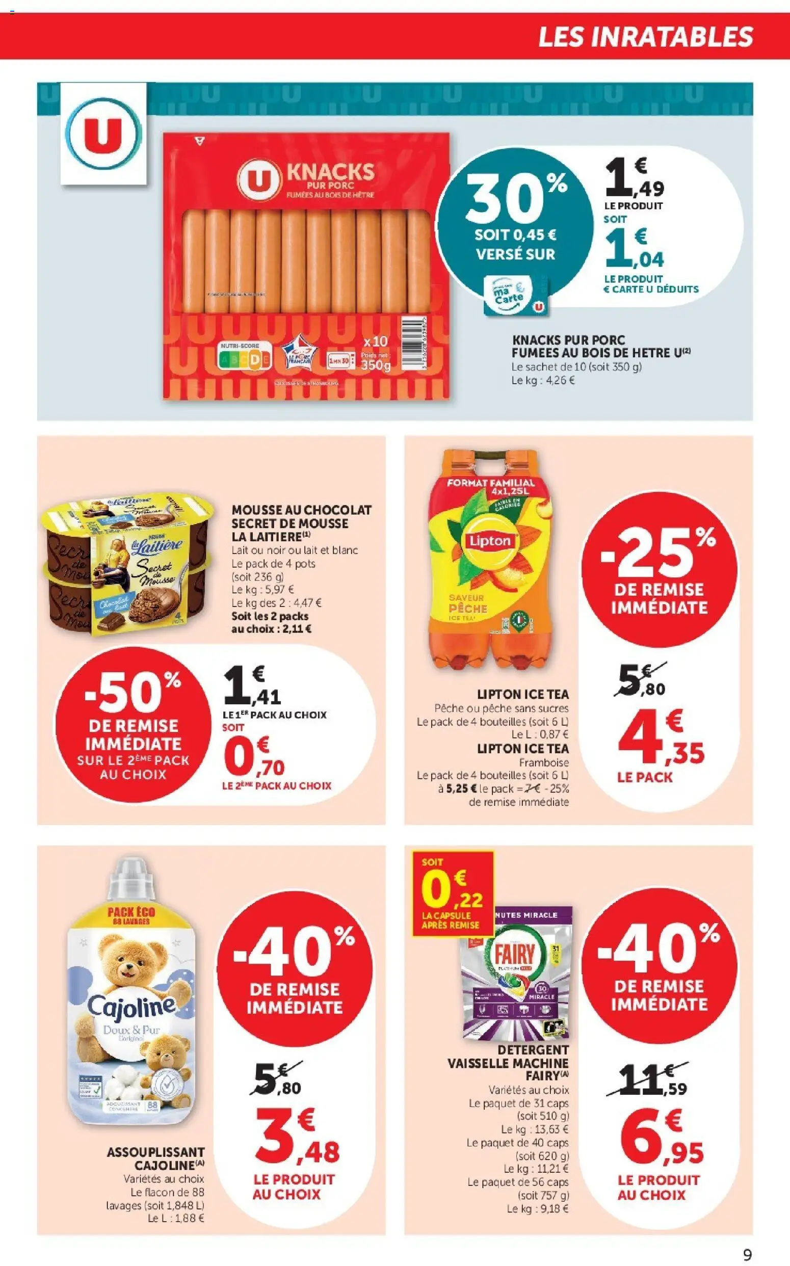 {H1} | Page: 9 | Produits: Vaisselle, Mousse au chocolat, Assouplissant, Chocolat