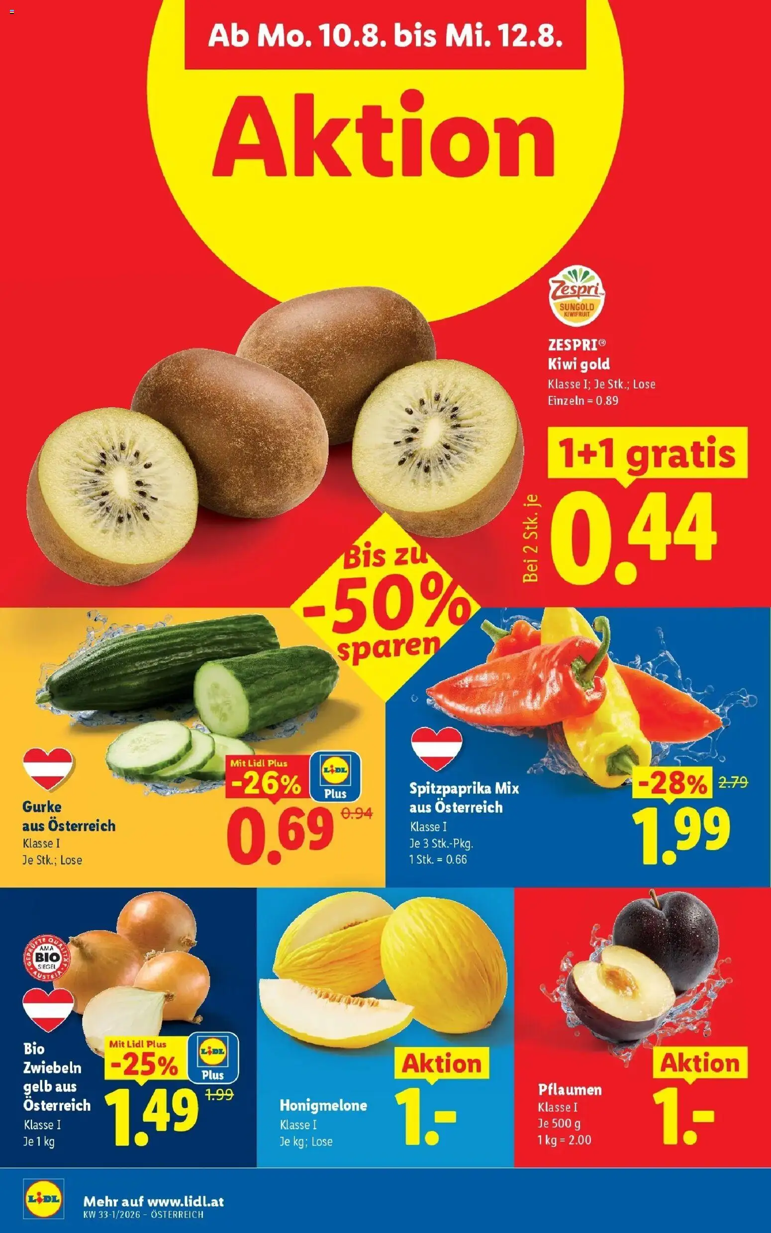 Lidl Flugblatt - Jenbach, Eferding, Dornbirn ab 06.08.2026 - Angebote ab donnerstag | Seite: 39 | Produkte: Kiwi, Zwiebeln, Gurke