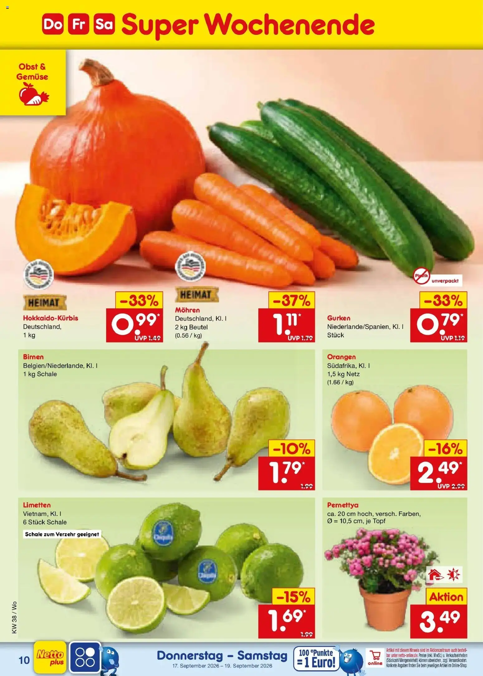 Netto Marken-Discount Prospekt Nürnberg – gültig ab 14.09.2026 | Seite: 48 | Produkte: Limetten, Orangen, Mohren, Gemüse