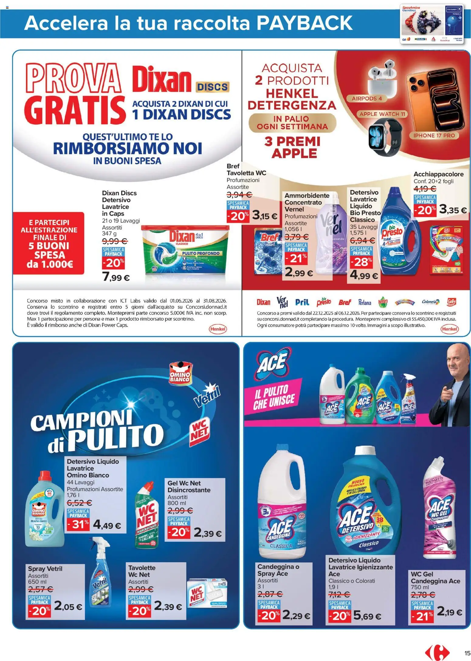 Volantino Carrefour del 24/07/2026 | Pagina: 15 | Prodotti: Ammorbidente, Tè, Candeggina, WC