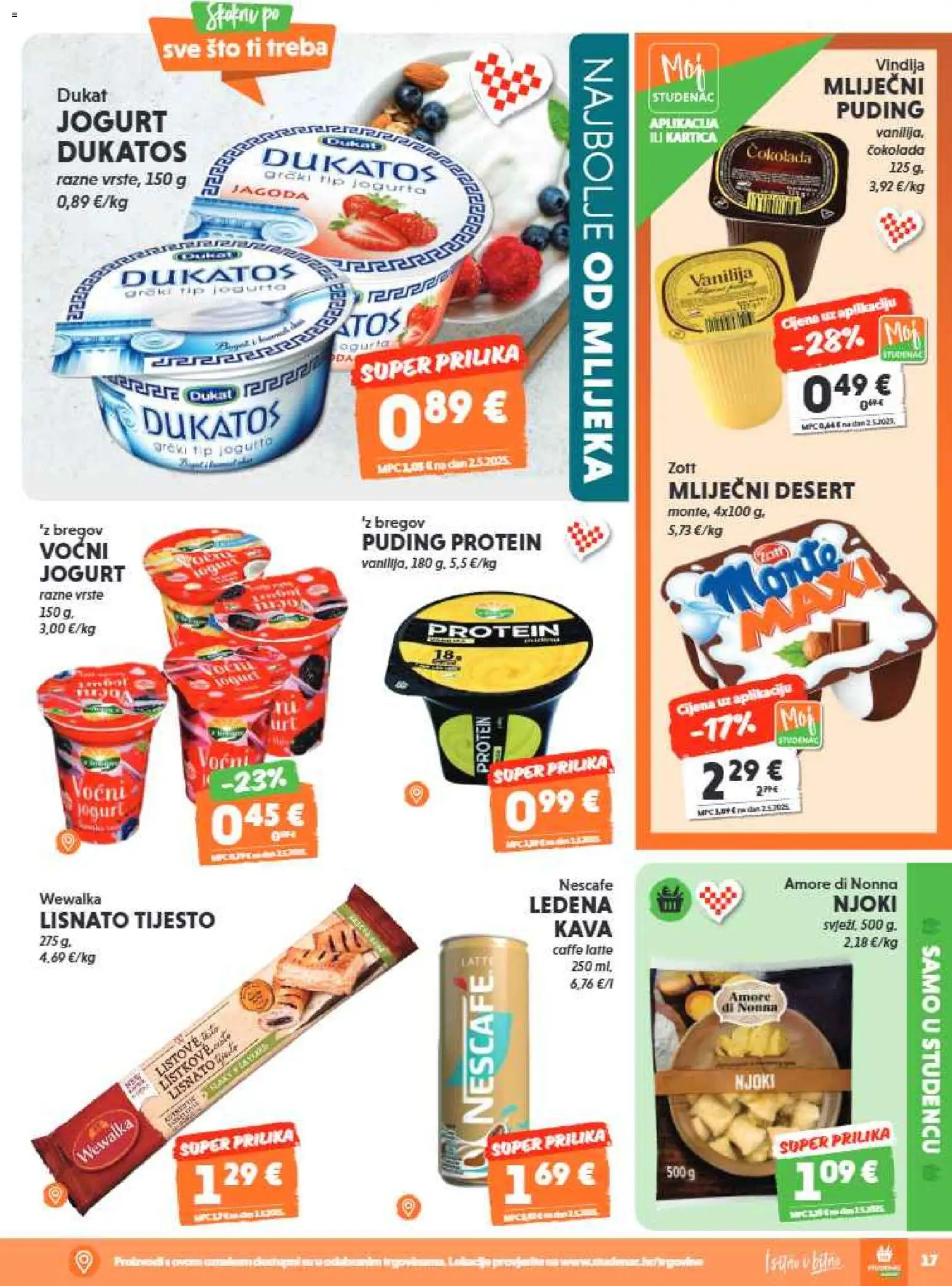 Studenac katalog | vrijedi od 29.07.2026 | Stranica: 17 | Proizvodi: Tijesto, Mlijecni desert, Jogurt, Puding