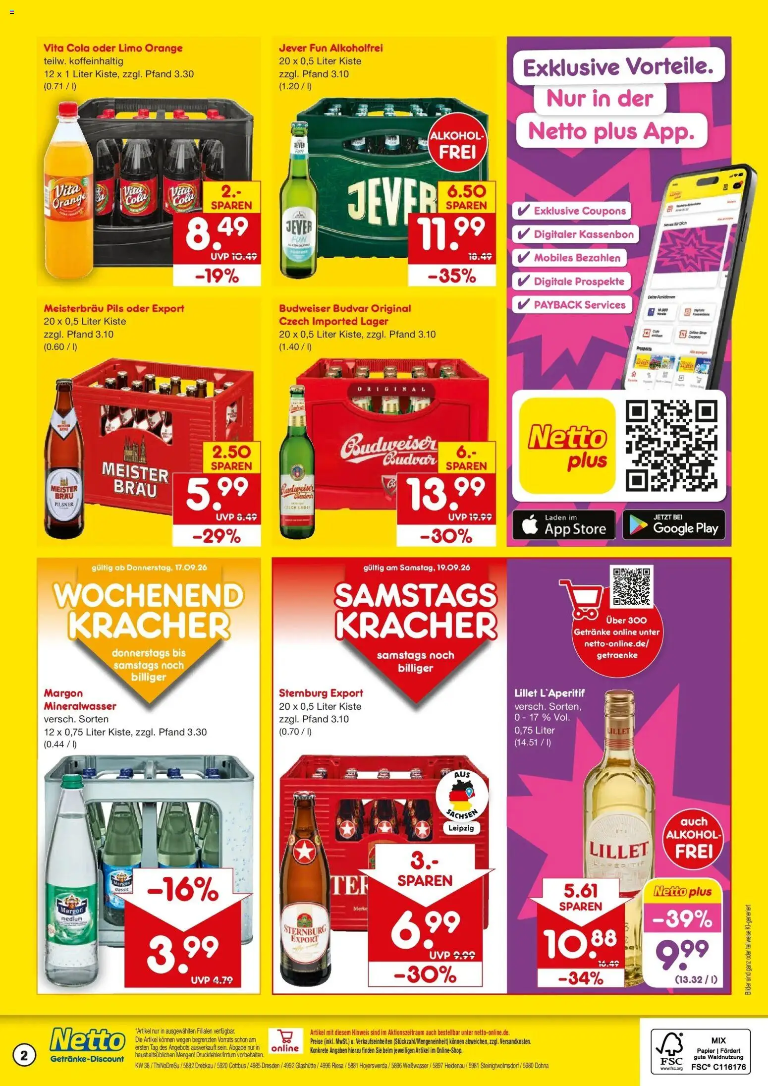 Netto Marken-Discount Prospekt Glashütte-Schlottwitz – gültig ab 14.09.2026 | Seite: 2 | Produkte: Mineralwasser, Lillet, Alkohol, Budweiser