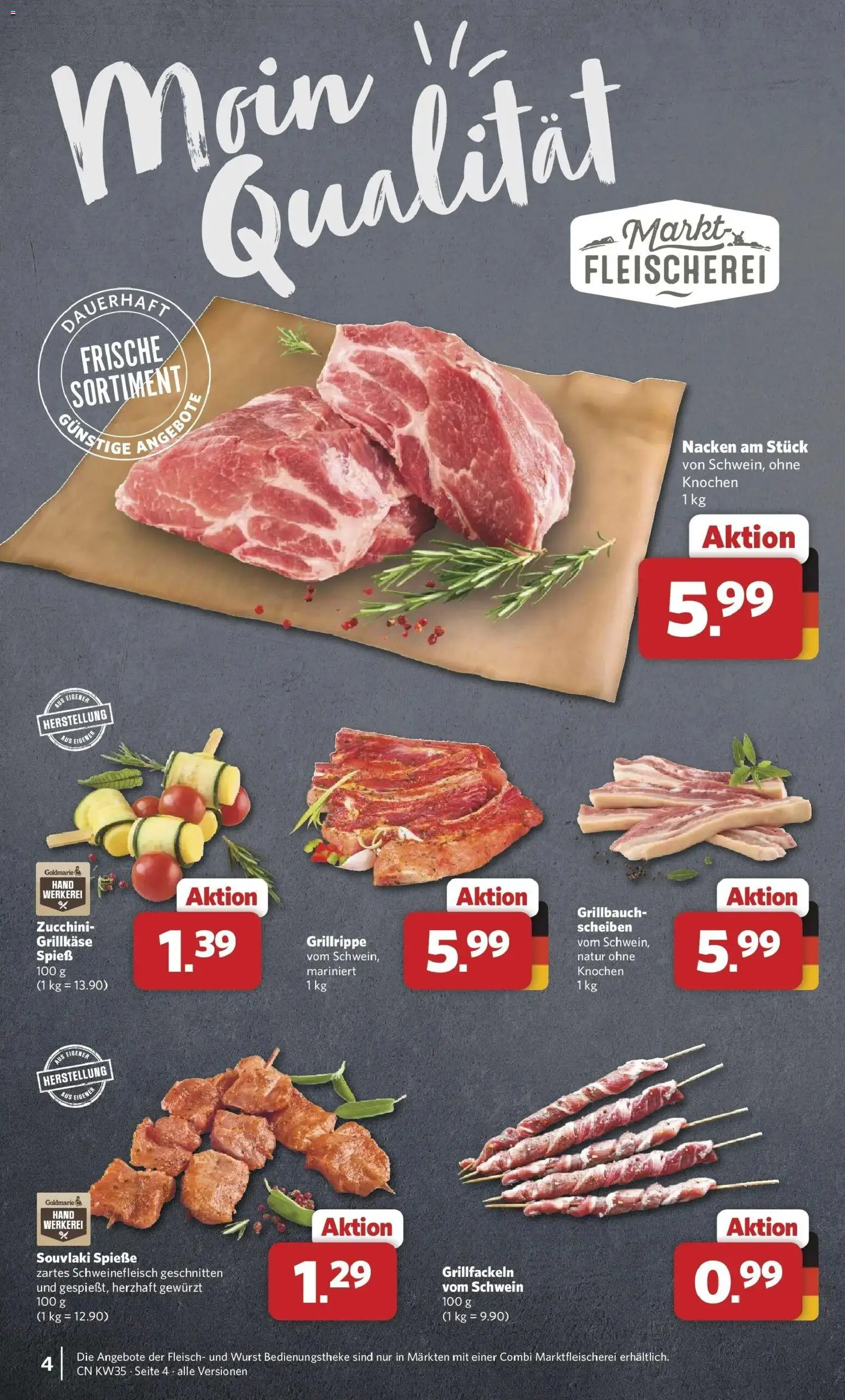 Combi Prospekt Twistringen (ab 24.08.2026) zum Blättern | Seite: 4 | Produkte: Spieße, Wurst, Schweinefleisch, Fleisch