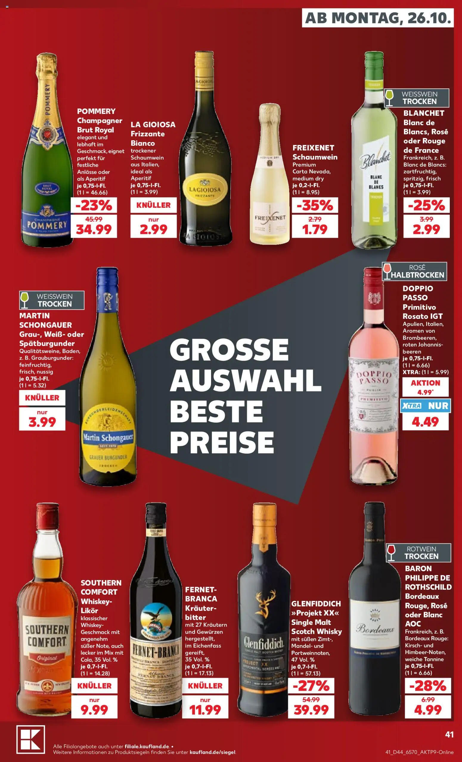 Kaufland Německo leták od 24.10.2026 | Strana: 41 | Produkty: Whiskey, Frizzante, Whisky, Fernet