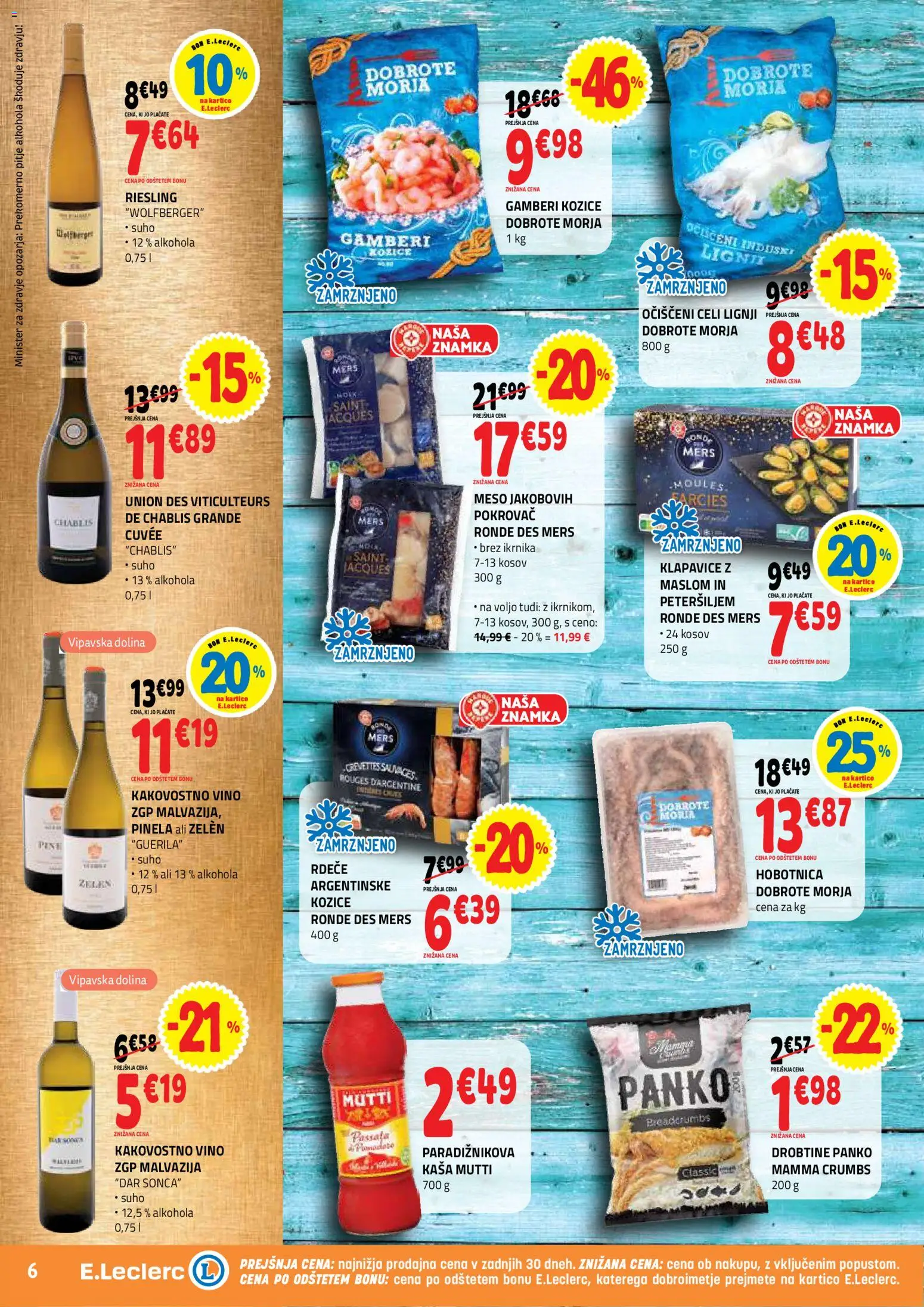 Novi E.leclerc katalog ponudbe – veljaven od 13.05.2026 | Stran: 6 | Izdelki: Kozice, Hobotnica, Klapavice, Vino