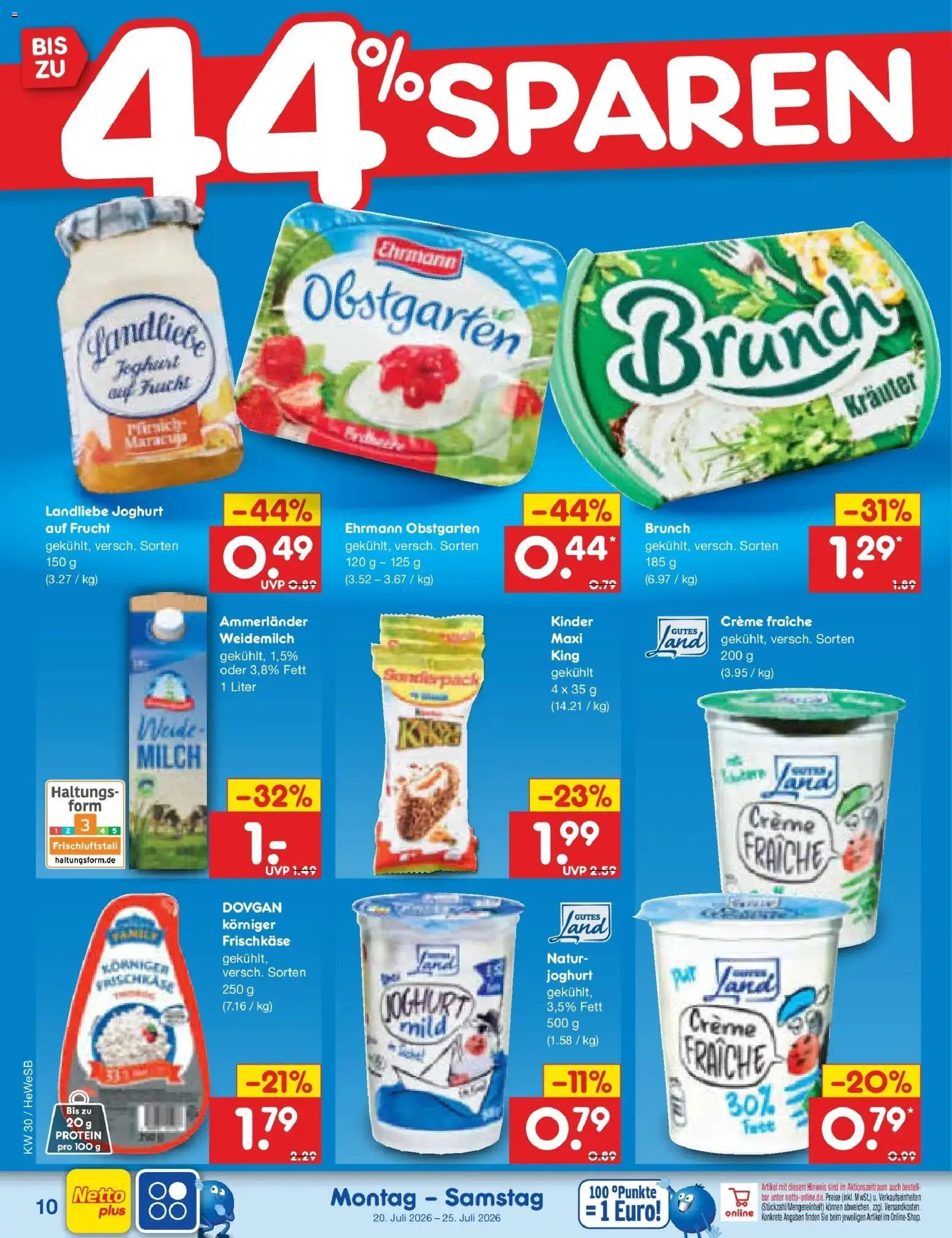 Netto Marken-Discount Prospekt Hamburg – gültig ab 20.07.2026 | Seite: 16 | Produkte: Milch, Creme, Landliebe joghurt, Frischkase