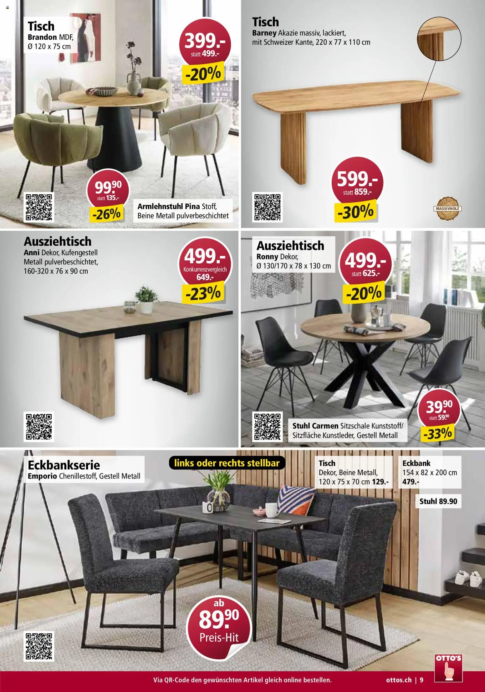 Otto's Aktionen Möbelflyer – gültig ab 01.07.2026 | Seite: 9 | Produkte: Tisch, Eckbank, Stuhl