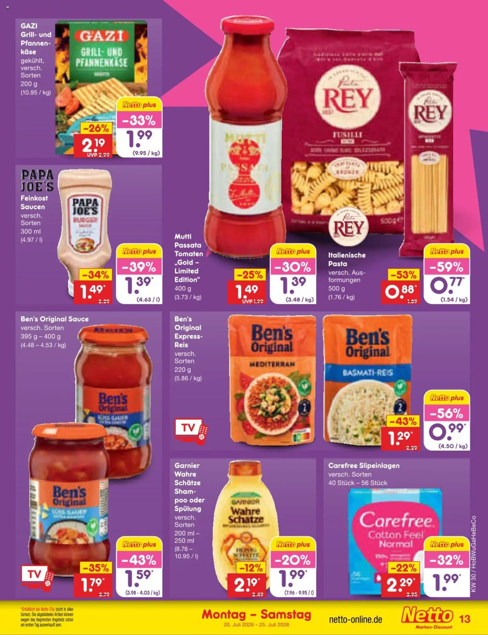 Netto Marken-Discount Prospekt – gültig ab 20.07.2026 | Seite: 21 | Produkte: Tomaten, Spülung, Pasta, Reis