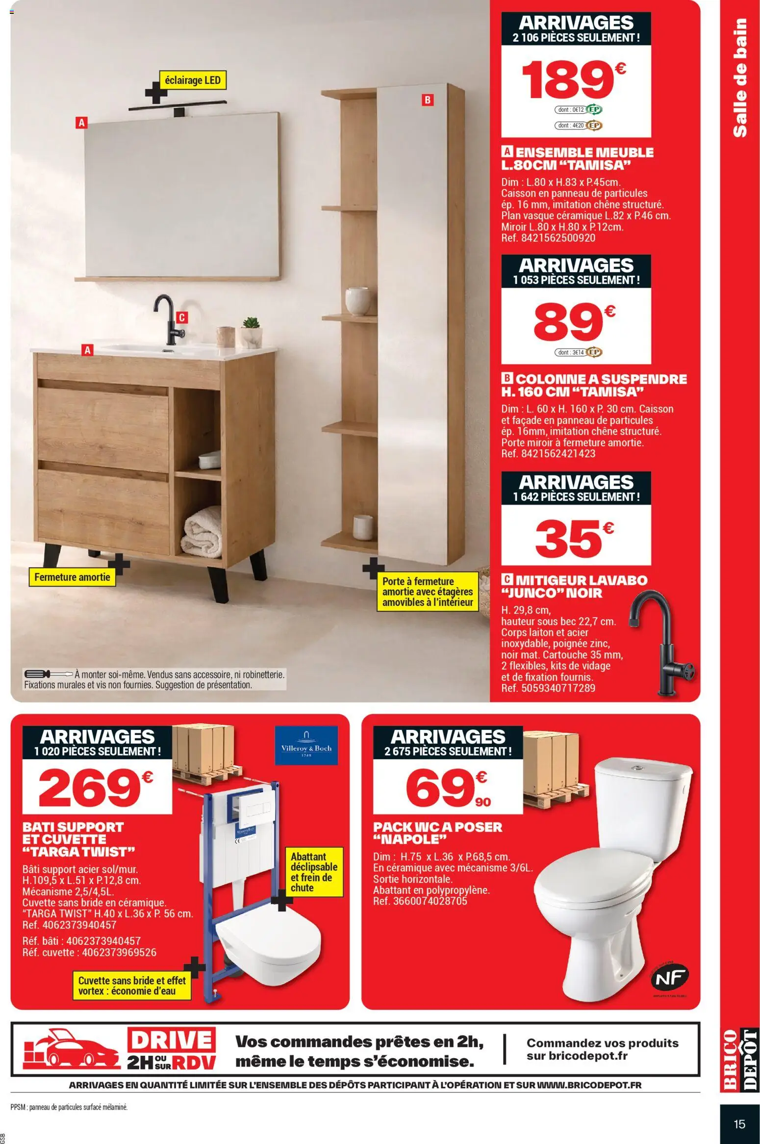 {H1} | Page: 15 | Produits: Porte, Lavabo, Miroir, Cartouche