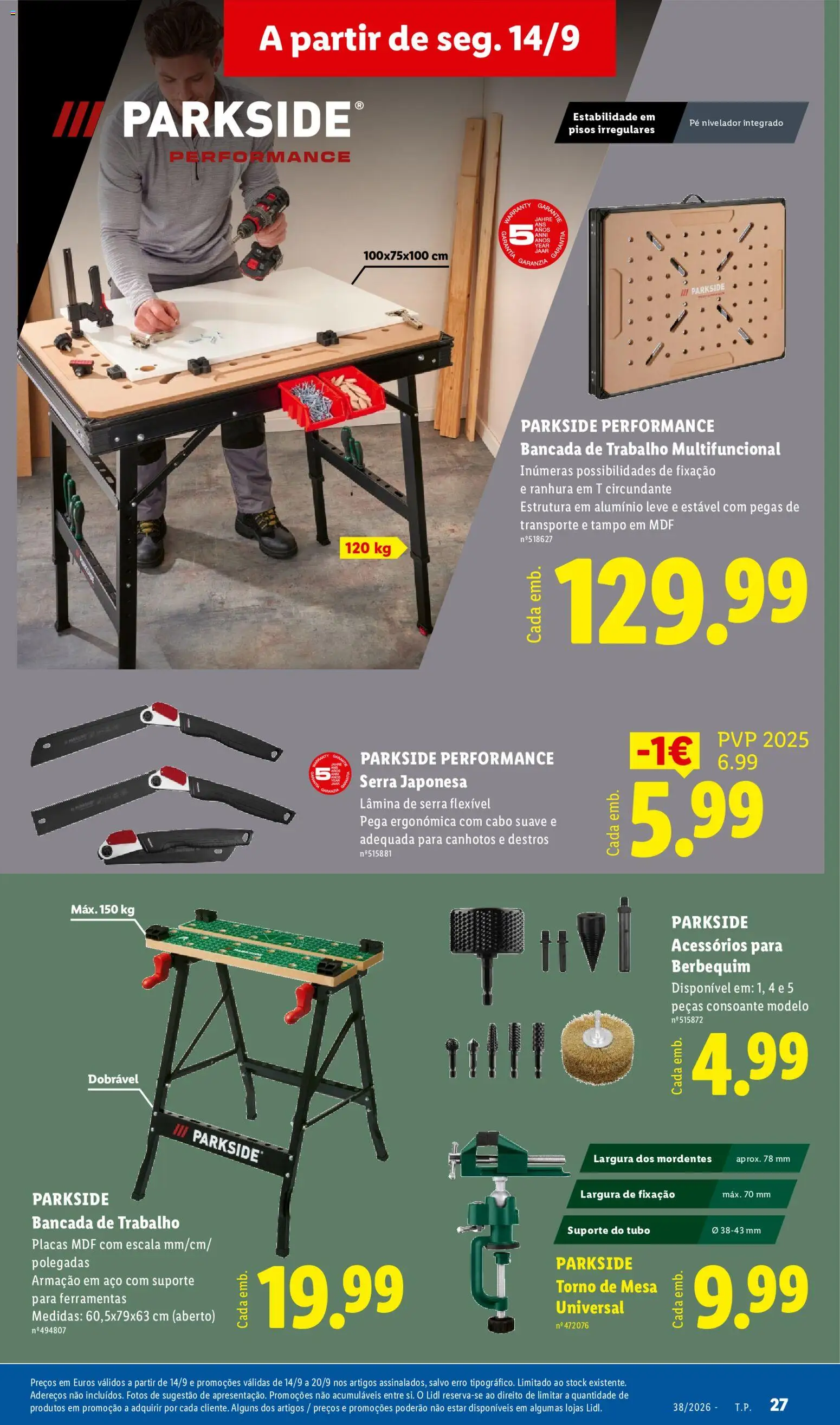 Lidl folheto │ válido de 14/09/2026 | Página: 27 | Produtos: Cabo, Bancada, Ferramentas, Mesa