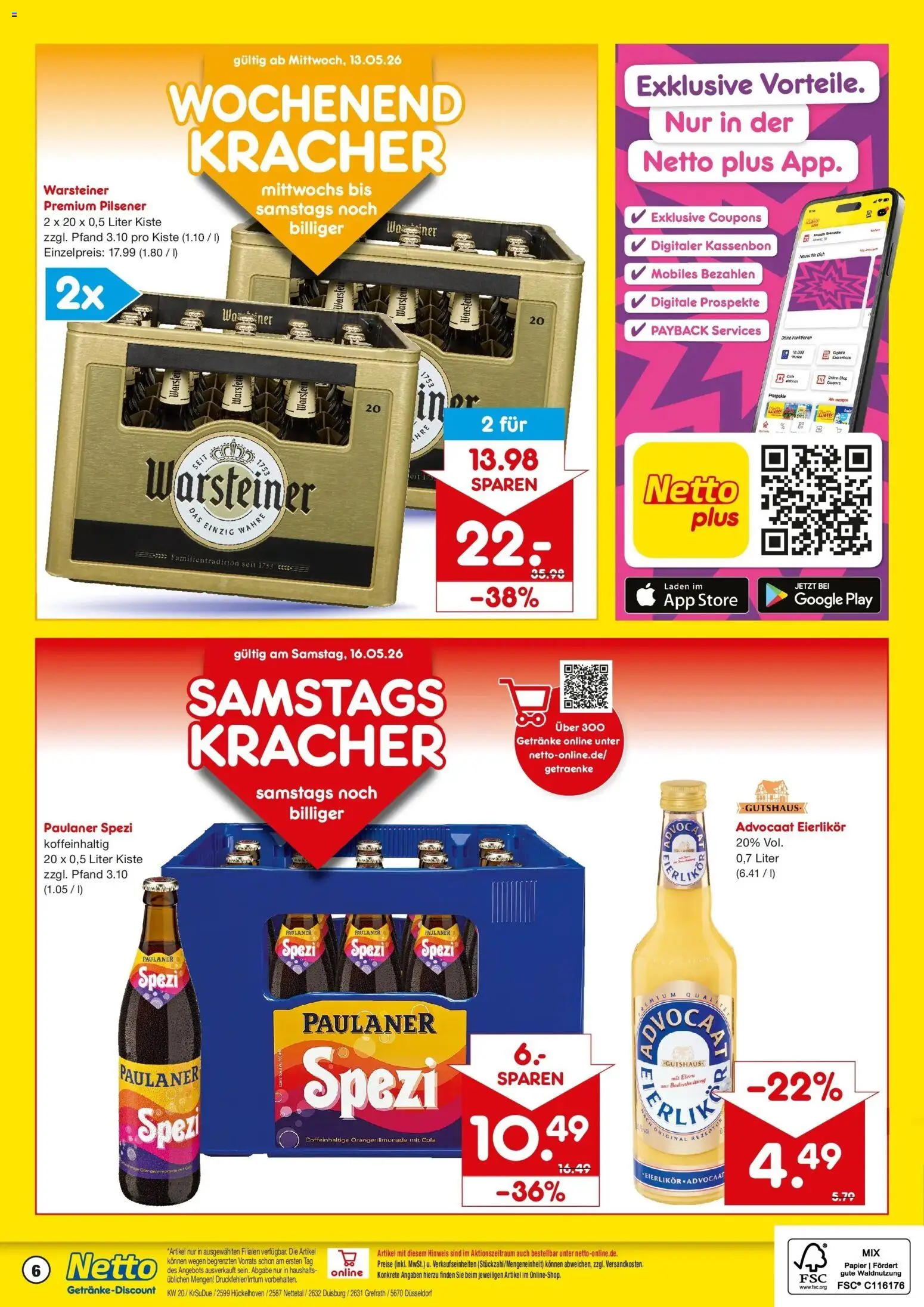 Netto Marken-Discount Prospekt Grefrath	 – gültig ab 10.05.2026 | Seite: 6 | Produkte: Cola, Paulaner spezi, Warsteiner, Paulaner