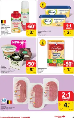 Salami, Salami Carrefour fin bec, avec ou sans ail, 150 g - Voorbeeld van een folder van Carrefour, geldig van 05/08/2026 | Pagina: 9 | Producten: Omega, Omega 3, Room, Salami