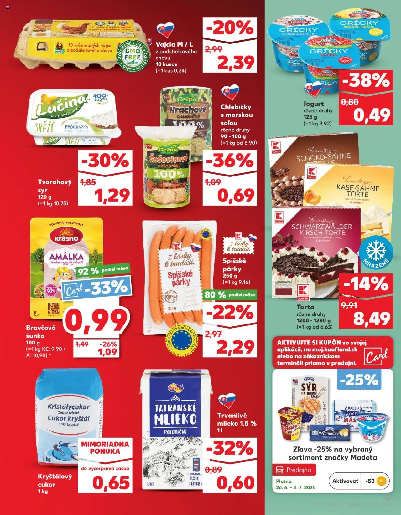 Nové Kaufland akcie – leták je platný od 26.06.2025 | Strana: 27 | Produkty: Vajcia, Šunka, Cukor kryštál, Trvanlivé mlieko