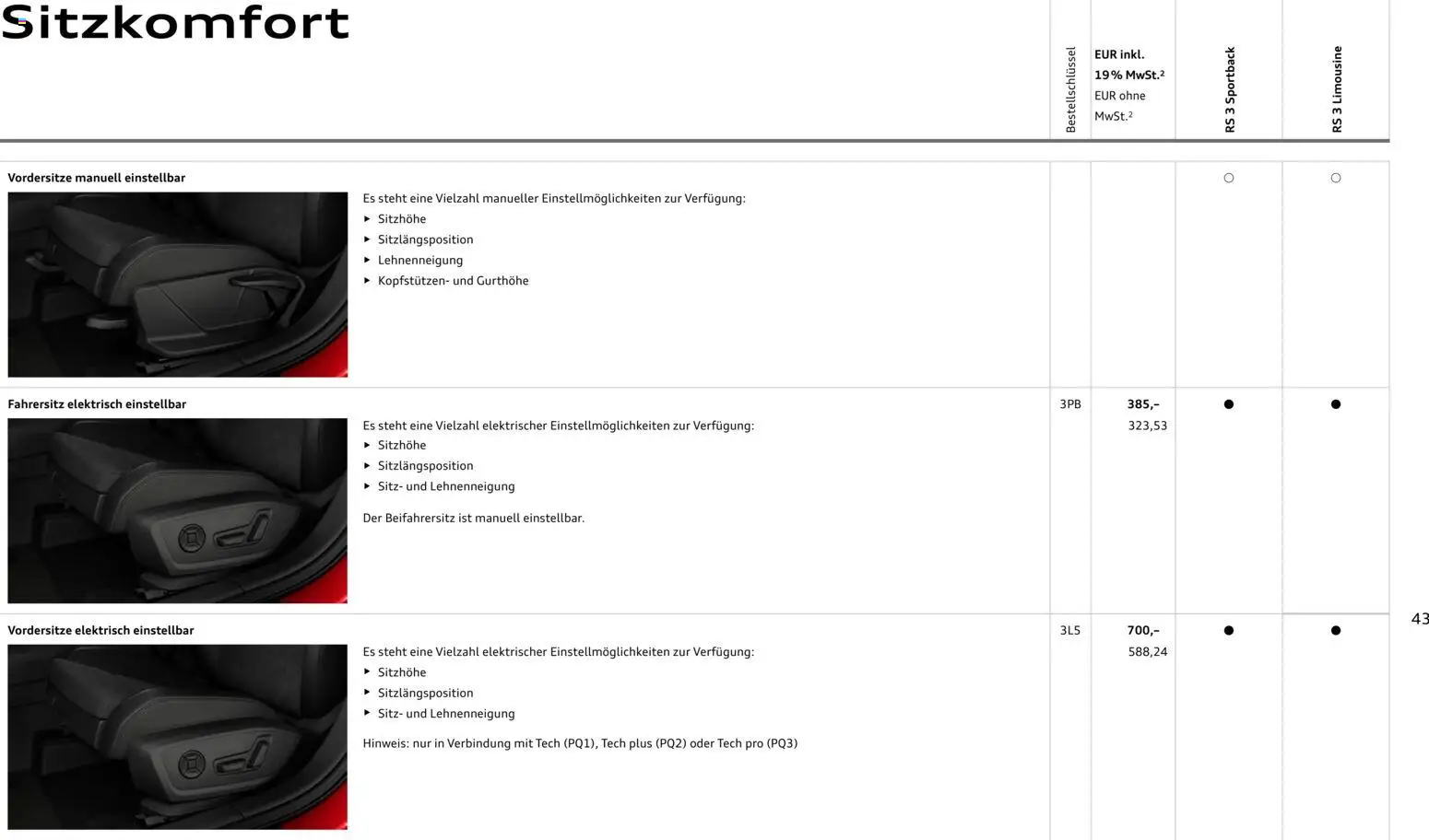 Audi RS 3 Sportback / RS 3 Limousine – gültig ab 28.10.2025 | Seite: 43
