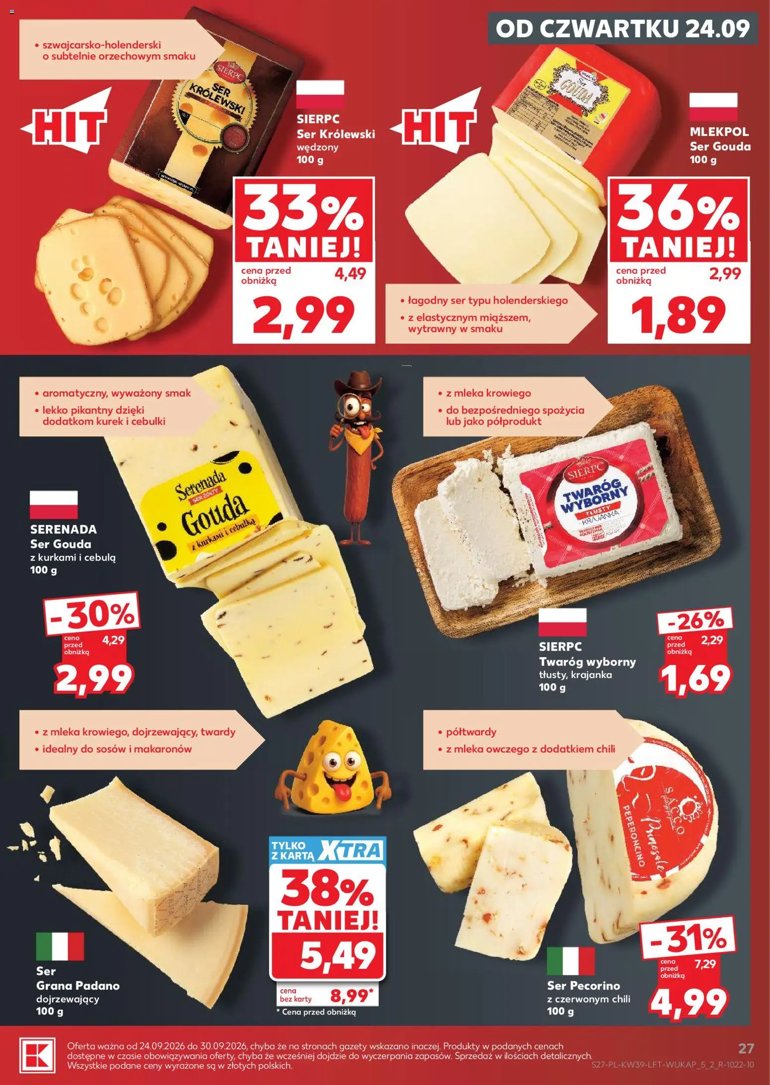 Kaufland Polsko leták od 24.09.2026 | Strana: 27 | Produkty: Gouda, Pecorino, Karty, Grana Padano