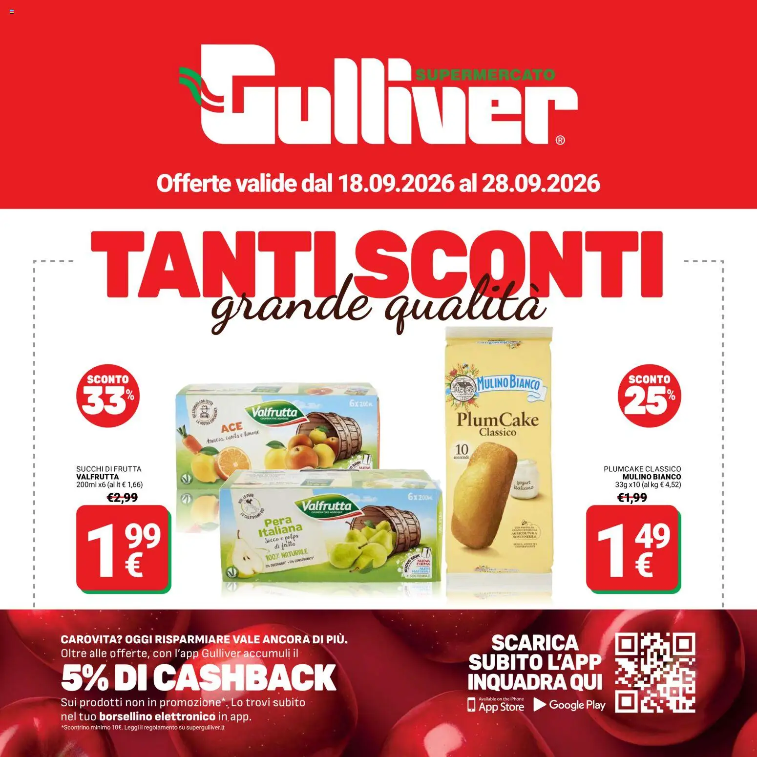 Volantino Gulliver del 18/09/2026 | Pagina: 1 | Prodotti: Pere, Frutta, Limone, Plumcake
