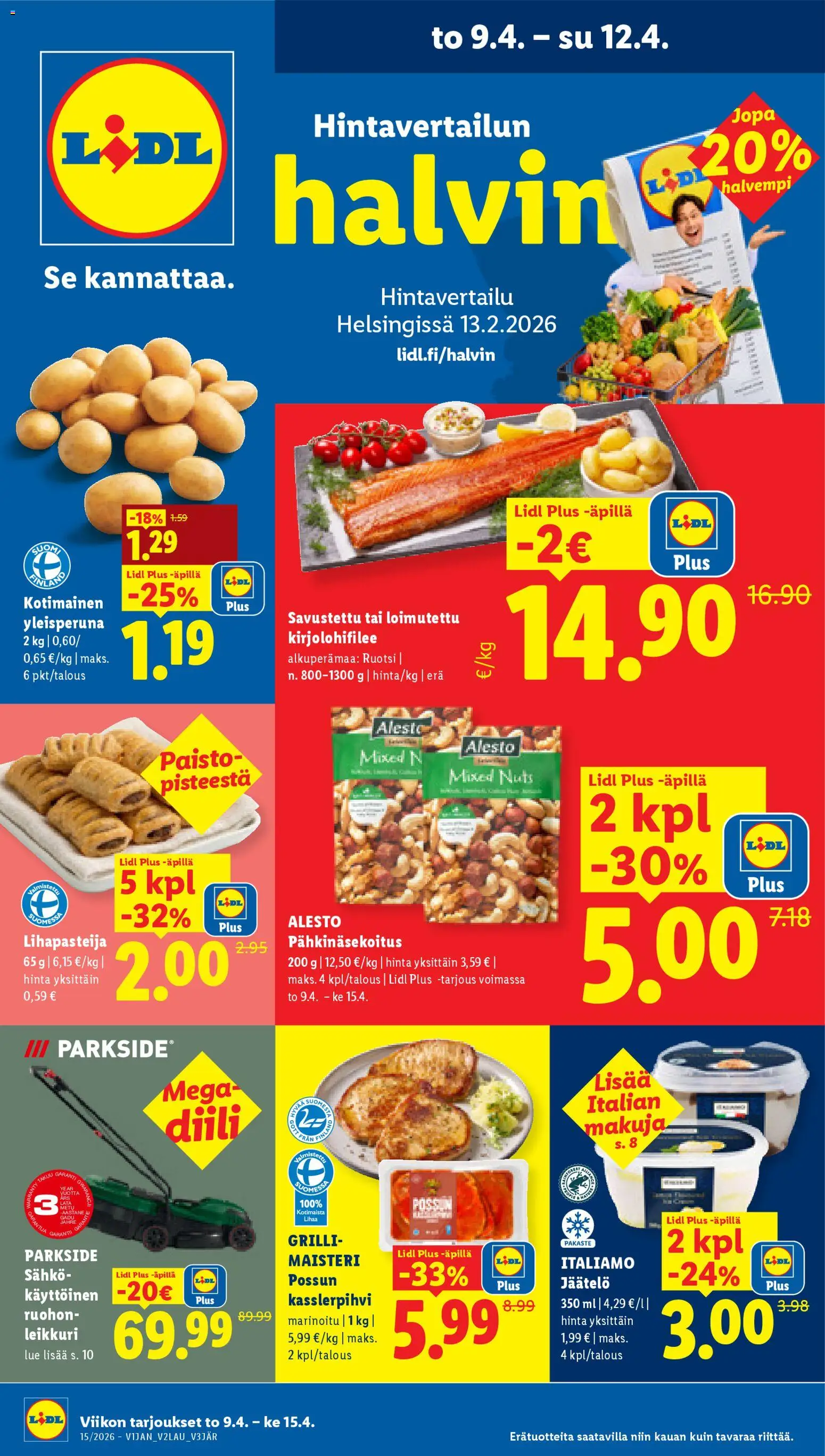 Lidl tarjoukset - Helsinki – voimassa 09.04.2026 alkaen | Sivu: 1 | Tuotteet: Leikkuri, Grilli, Jäätelö