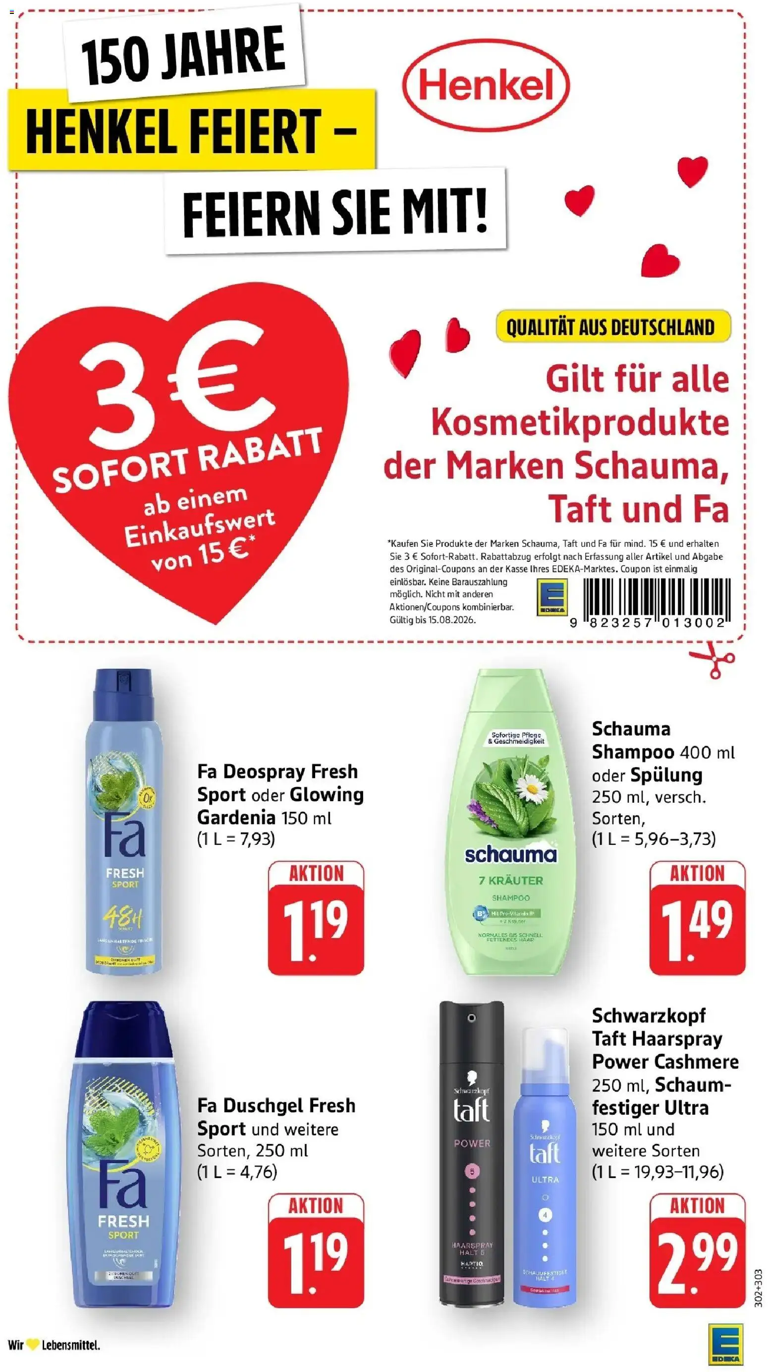 Edeka Prospekt Wolfach (ab 10.08.2026) » Angebote Online | Seite: 34 | Produkte: Fa duschgel, Haarspray, Duschgel, Deospray