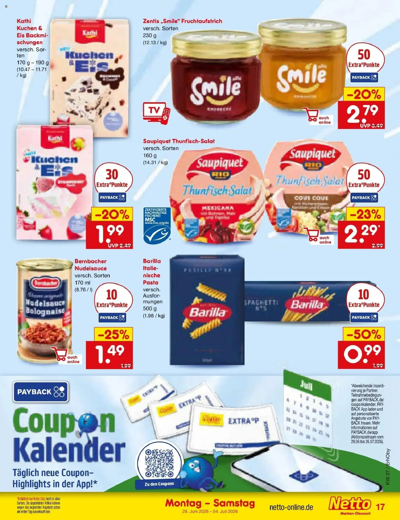 Netto Marken-Discount Prospekt Velden – gültig ab 28.06.2026 | Seite: 23 | Produkte: Thunfisch, Pasta, Eis, Salat