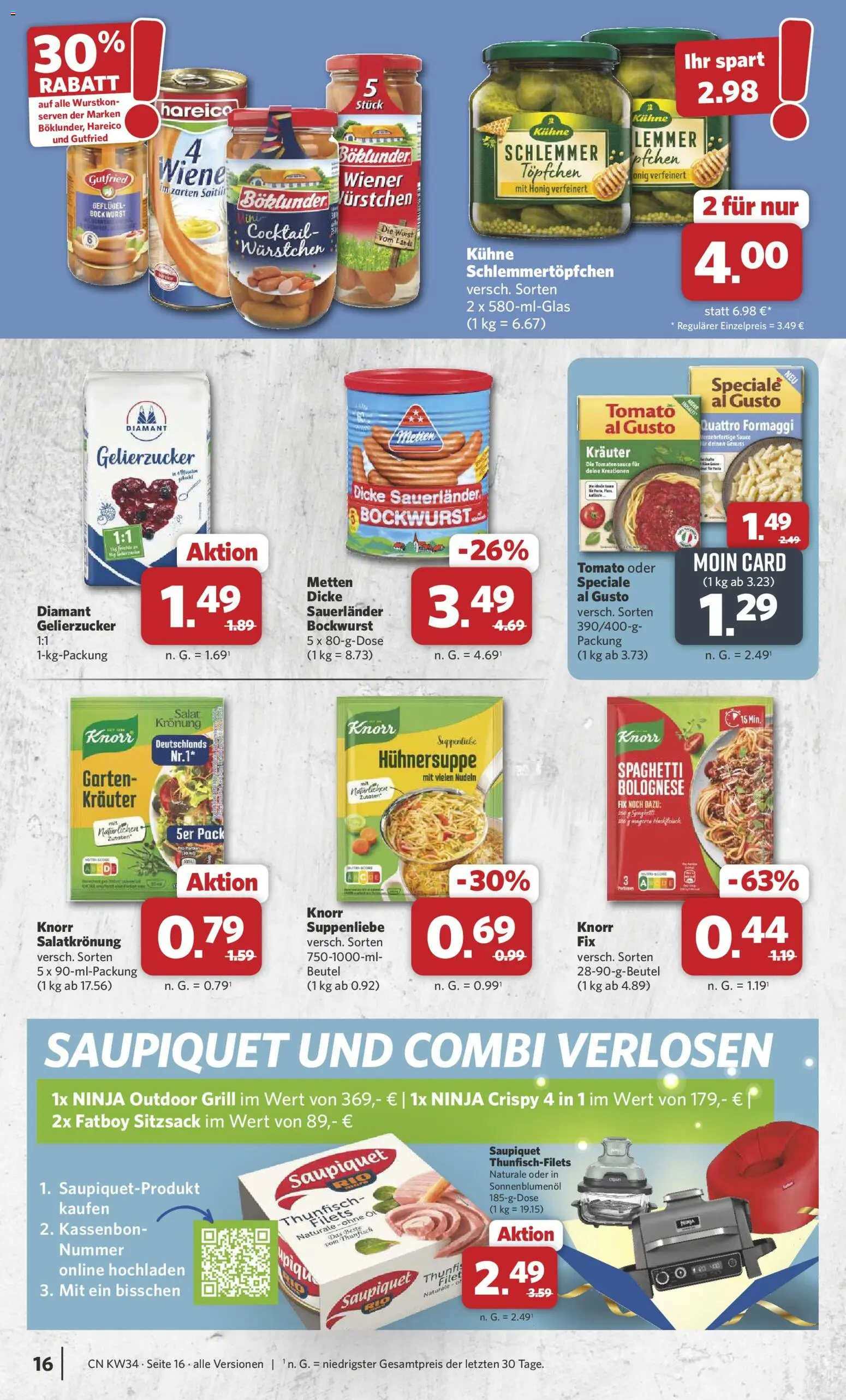 Combi Prospekt – gültig ab 17.08.2026 | Seite: 16 | Produkte: Gelierzucker, Sitzsack, Sonnenblumenol, Salat