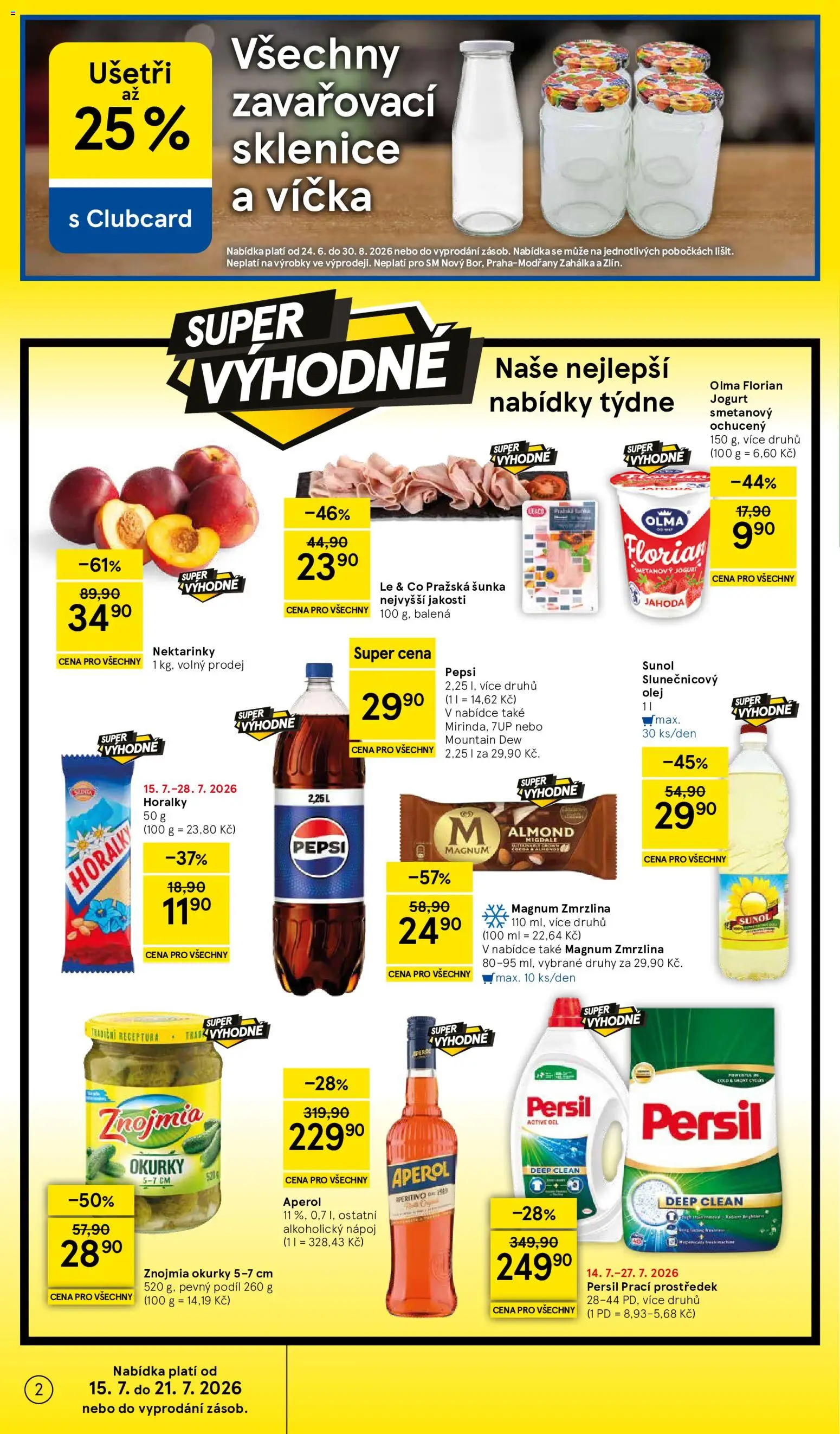 Tesco leták - Supermarket od 15.07.2026 | Strana: 2 | Produkty: Jogurt, Olej, Okurky, Aperitivo