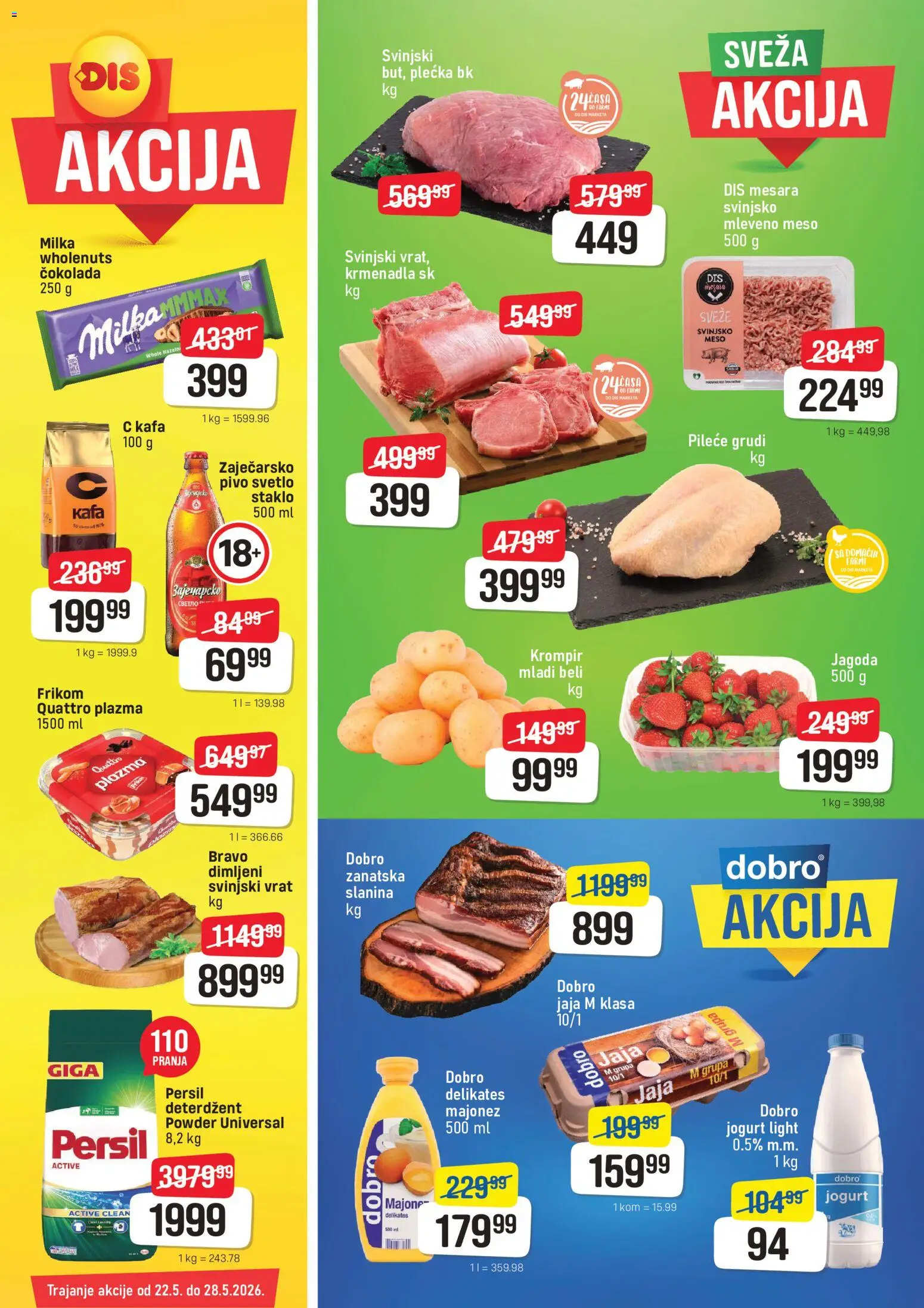 DIS katalog - važi od 22.05.2026 | Strana: 1 | Proizvode: Majonez, Pileće grudi, Slanina, Persil