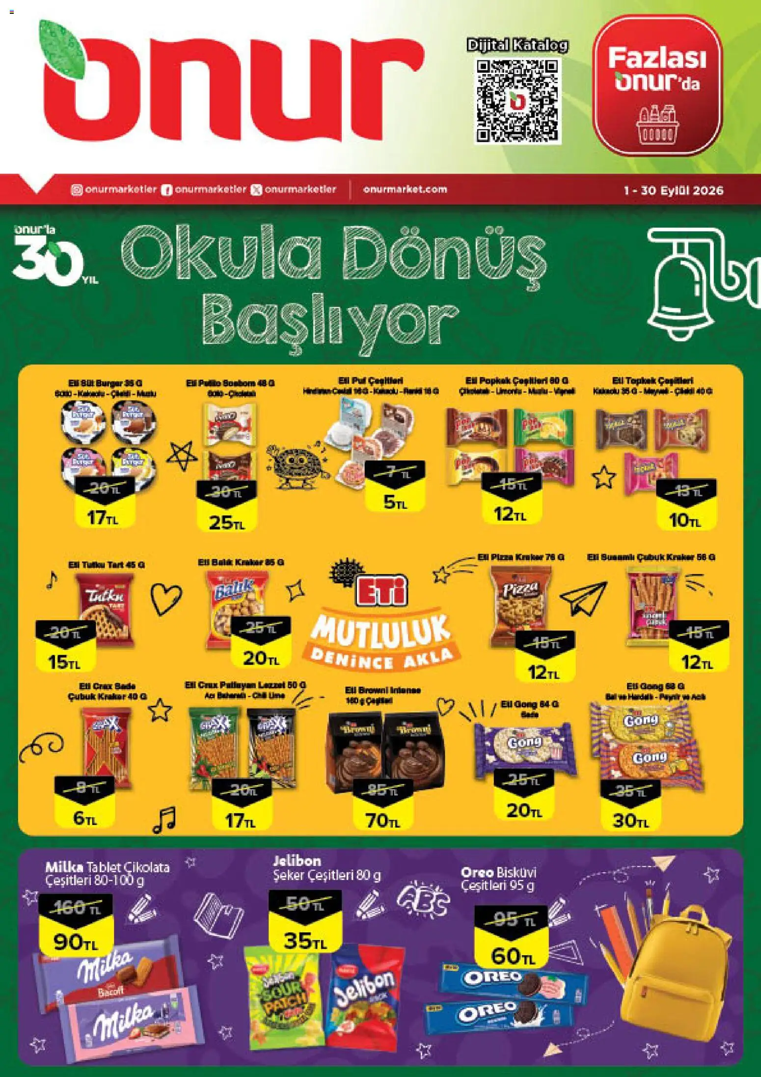 Onur Market - Okula Dönüş Başlıyor - 01 Eylül 2026 tarihinden itibaren geçerlidir | Sayfa: 1 | Ürünler: Pizza, Şeker, Tablet çikolata, Tablet