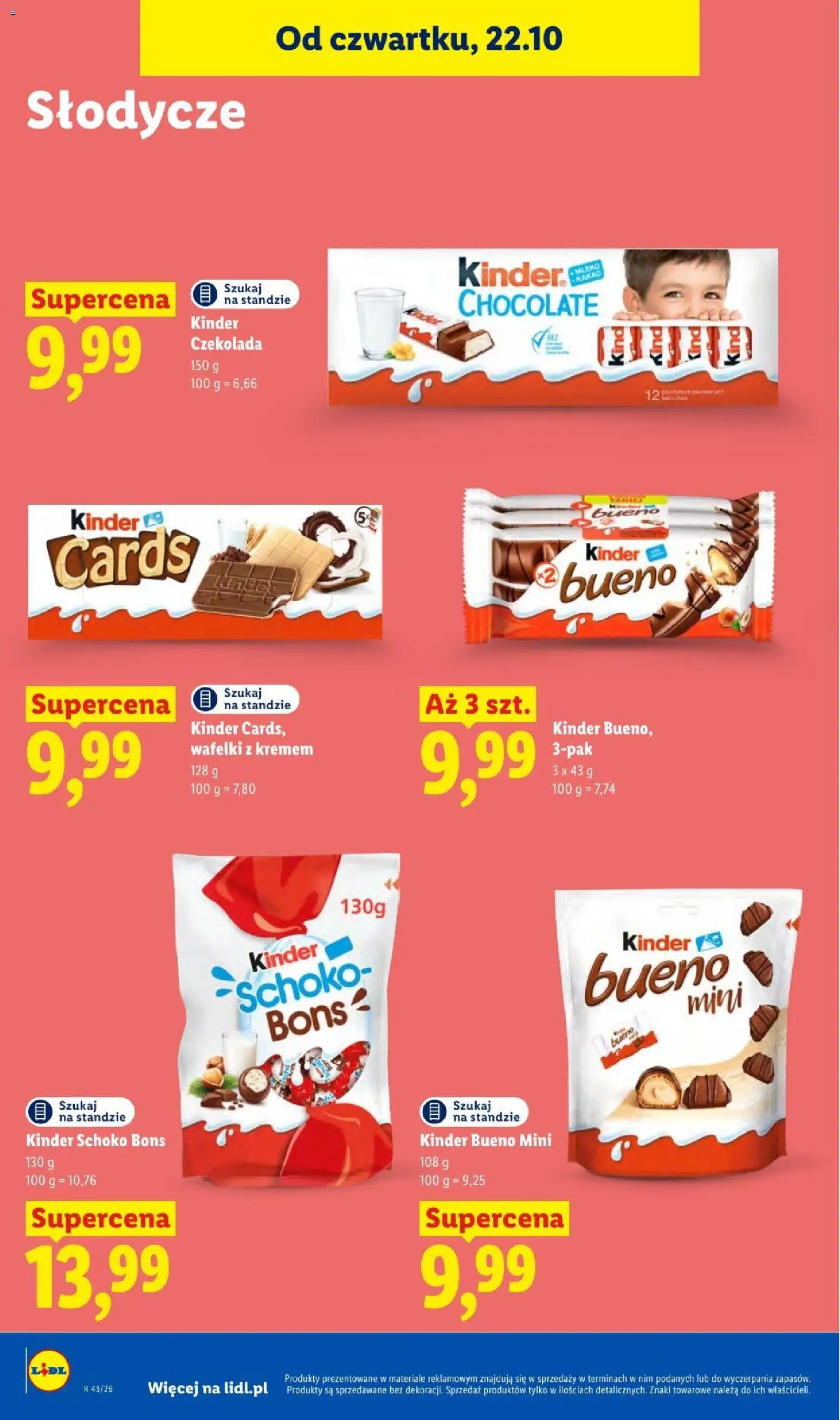 Lidl gazetka od 22.10.2026 | Strona: 74 | Produkty: Słodycze, Kakao, Wafelki, Kinder Chocolate