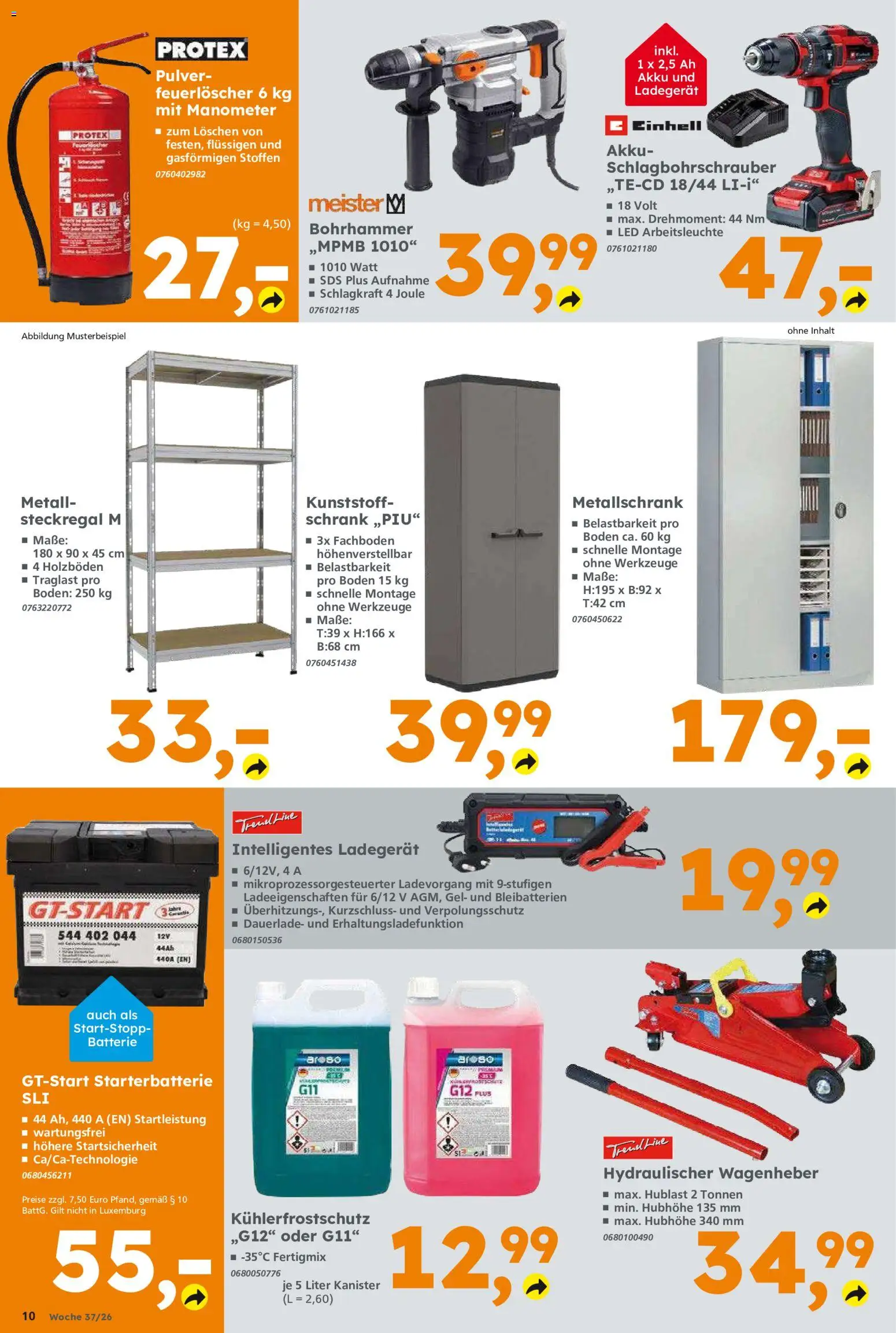 Globus Baumarkt Prospekt Berlin-Treptow – gültig ab 07.09.2026 | Seite: 10 | Produkte: Manometer, Schrank, Batterie, Ladegerät