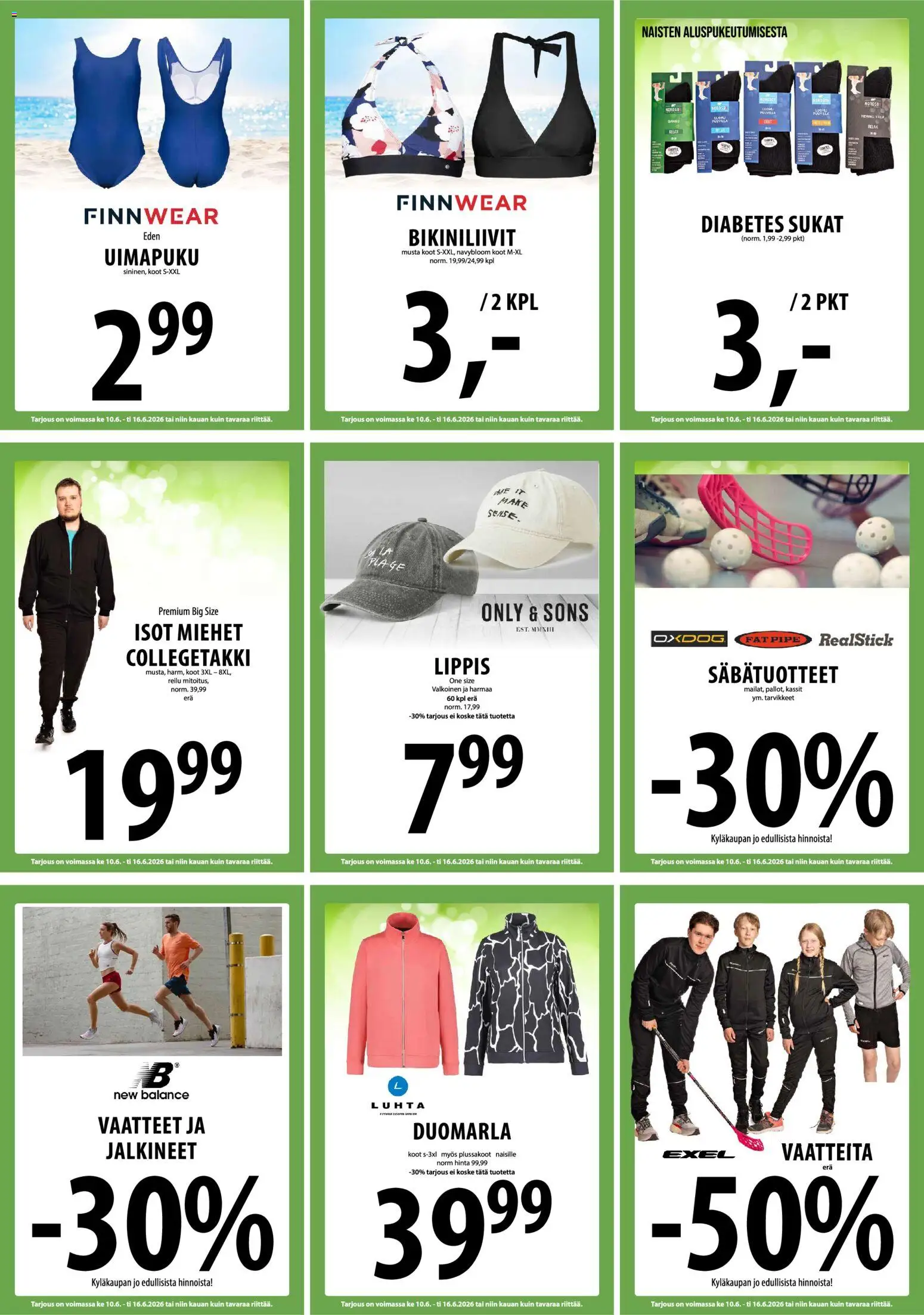 Tuuri tarjoukset – voimassa 10.06.2026 alkaen | Sivu: 22 | Tuotteet: Vaatteet, Sukat, Uimapuku, Lippis