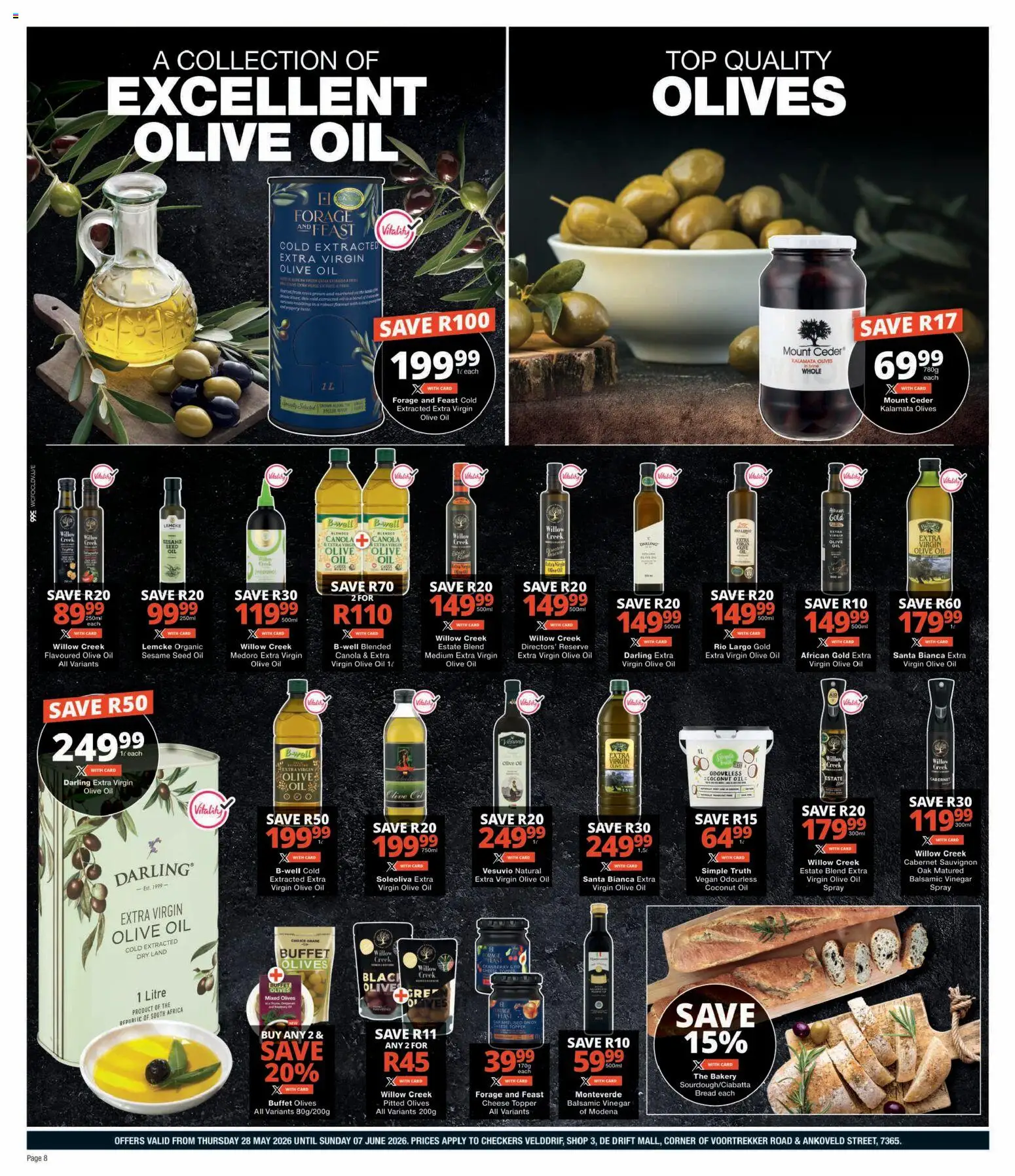 New Checkers catalogue – valid from 28.05.2026 | Page: 8 | Products: Cheese, Oil, Bread, Vinegar