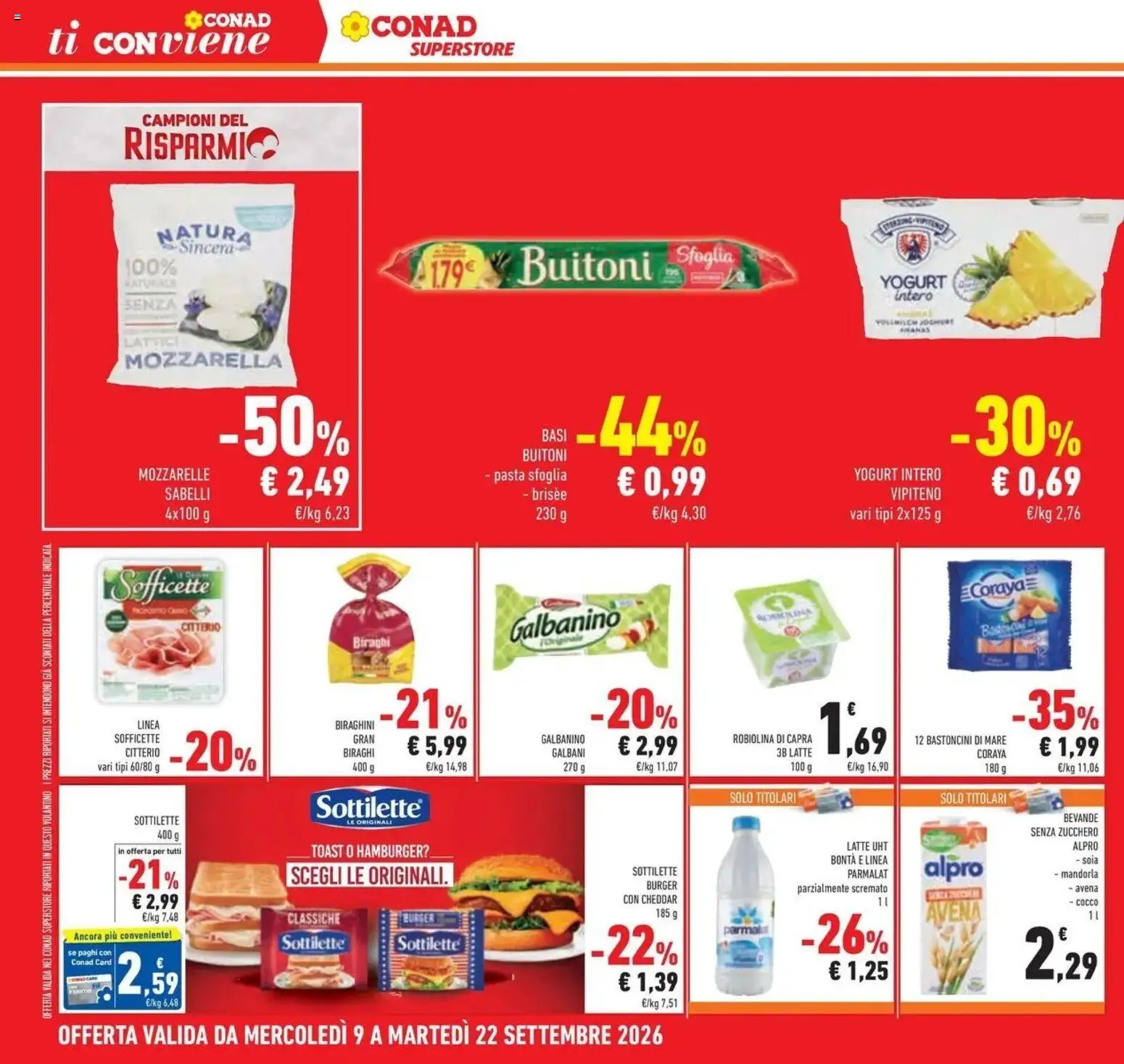 Volantino Conad dal 09/09/2026 > Anteprima | Pagina: 6 | Prodotti: Yogurt, Pasta sfoglia, Mandorla, Cocco