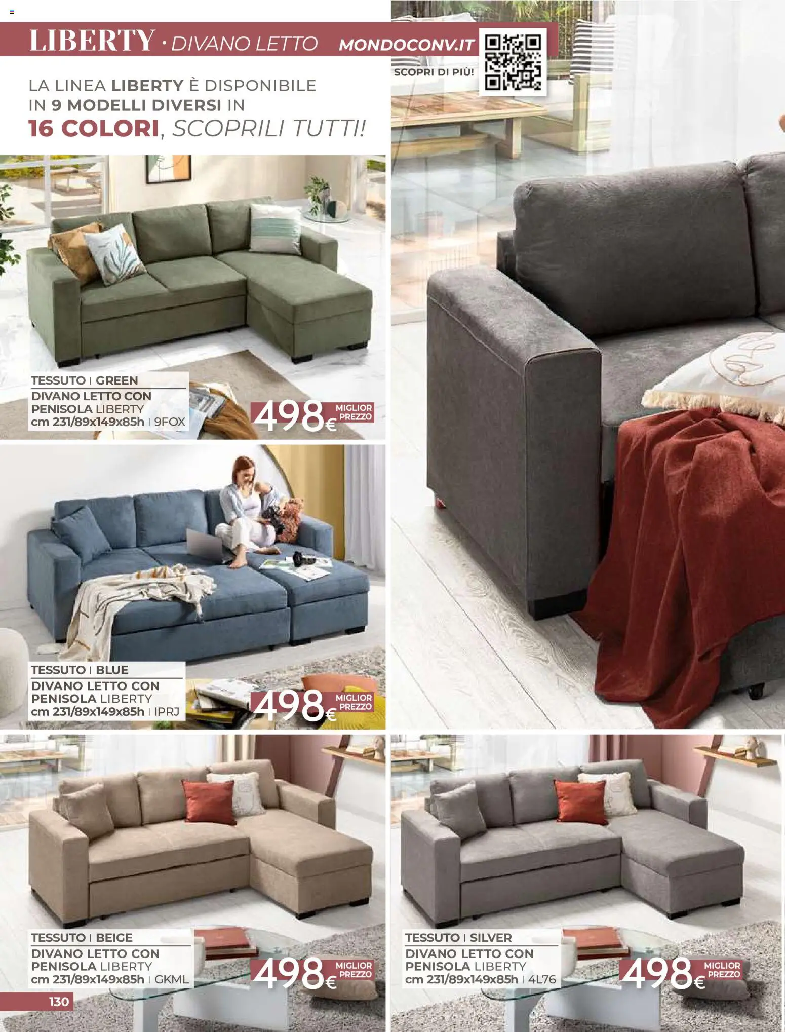 Volantino Mondo Convenienza del 01/09/2026 | Pagina: 132 | Prodotti: Divano letto, Letto, Divano
