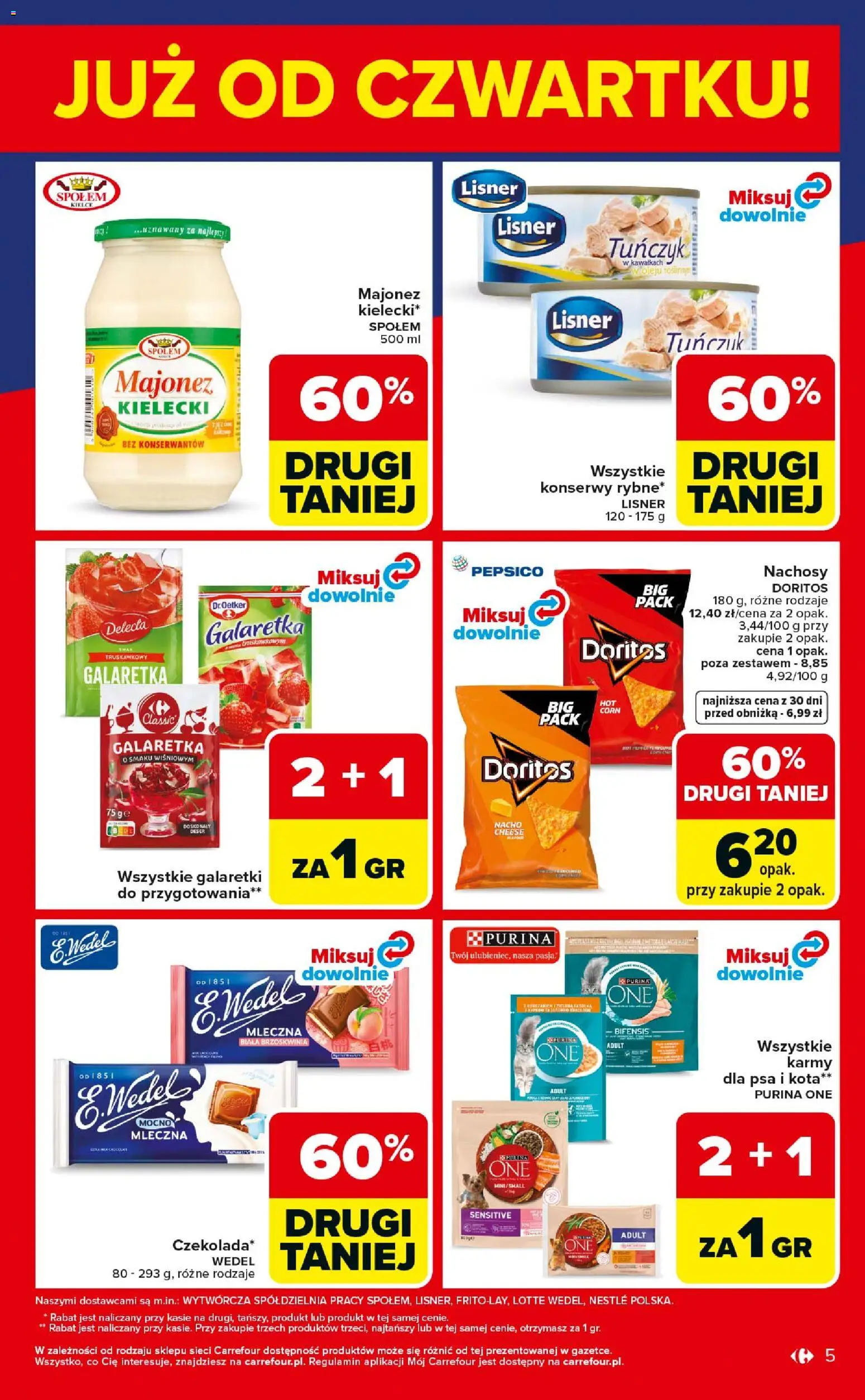 Carrefour gazetka - Weekend okazji od 21.05.2026 | Strona: 5 | Produkty: Galaretka, Doritos, Tuńczyk, Majonez