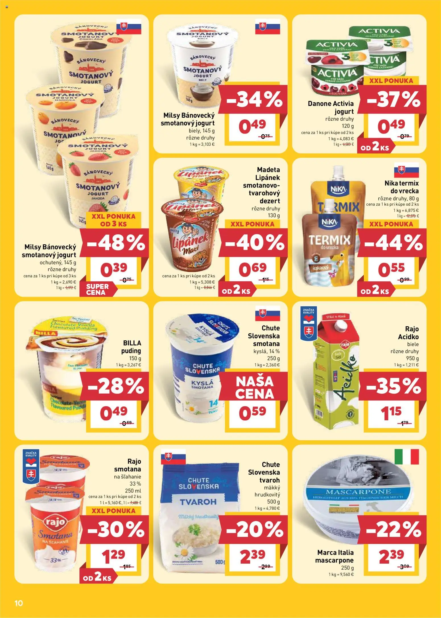 Nové Billa akcie – leták je platný od 15.07.2026 | Strana: 10 | Produkty: Puding, Tvaroh, Mascarpone, Smotana na šľahanie