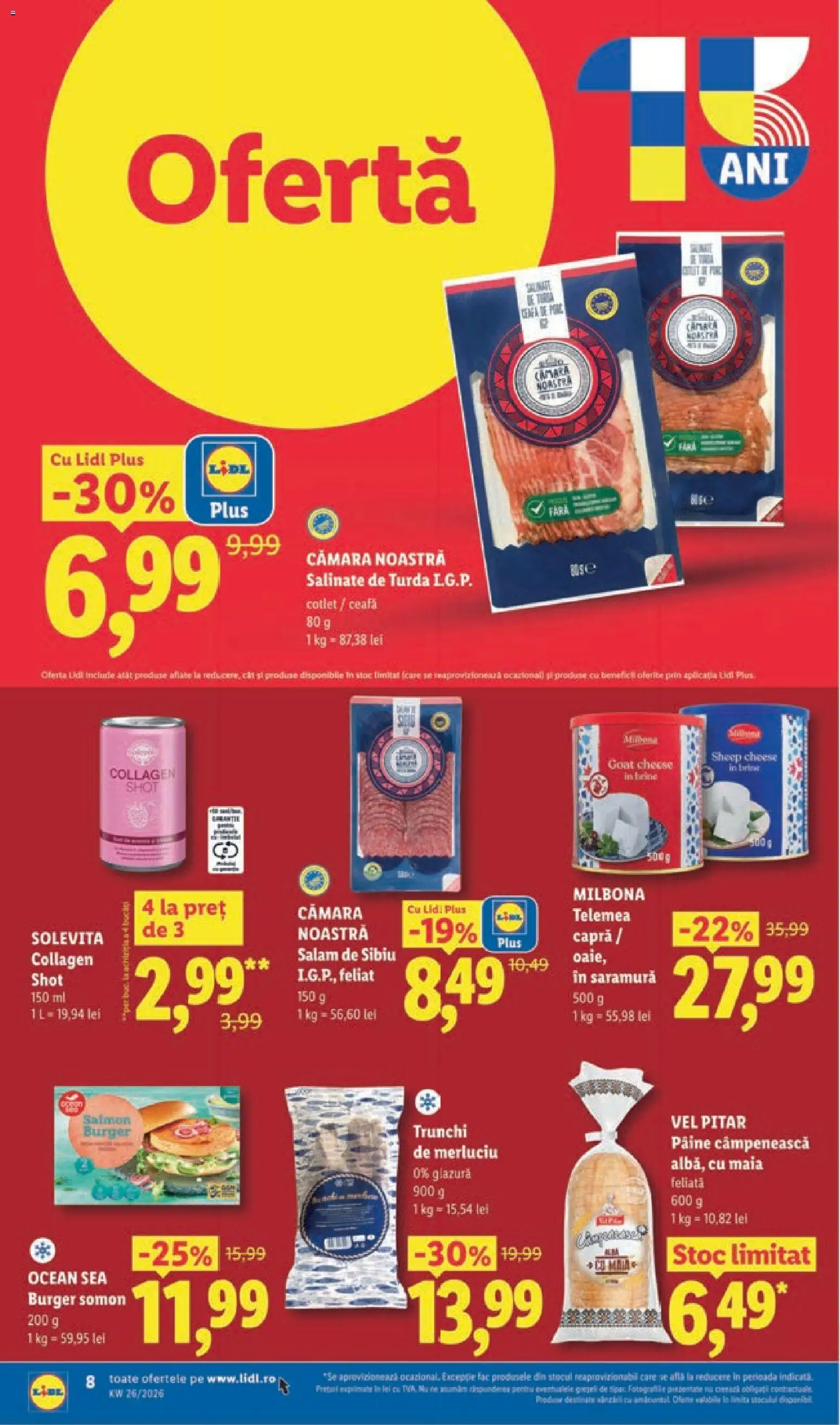 Noul catalog Lidl – valabil de la 22.06.2026 | Pagină: 8 | Produse: Lait de coco, Pâine, Salam, Burger