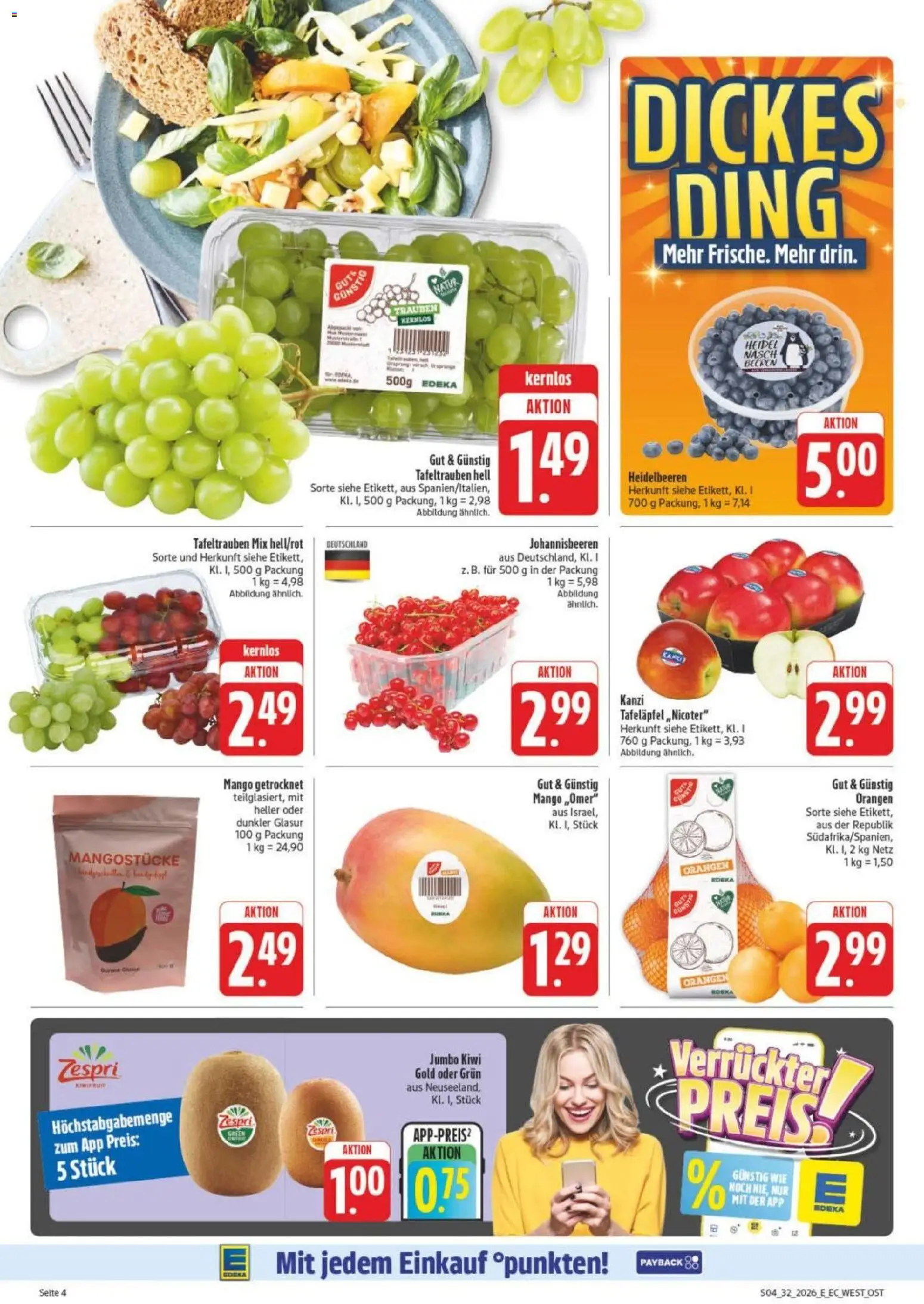 Edeka Prospekt Leipzig – gültig ab 03.08.2026 | Seite: 8 | Produkte: Trauben, Heidelbeeren, Mango, Kiwi