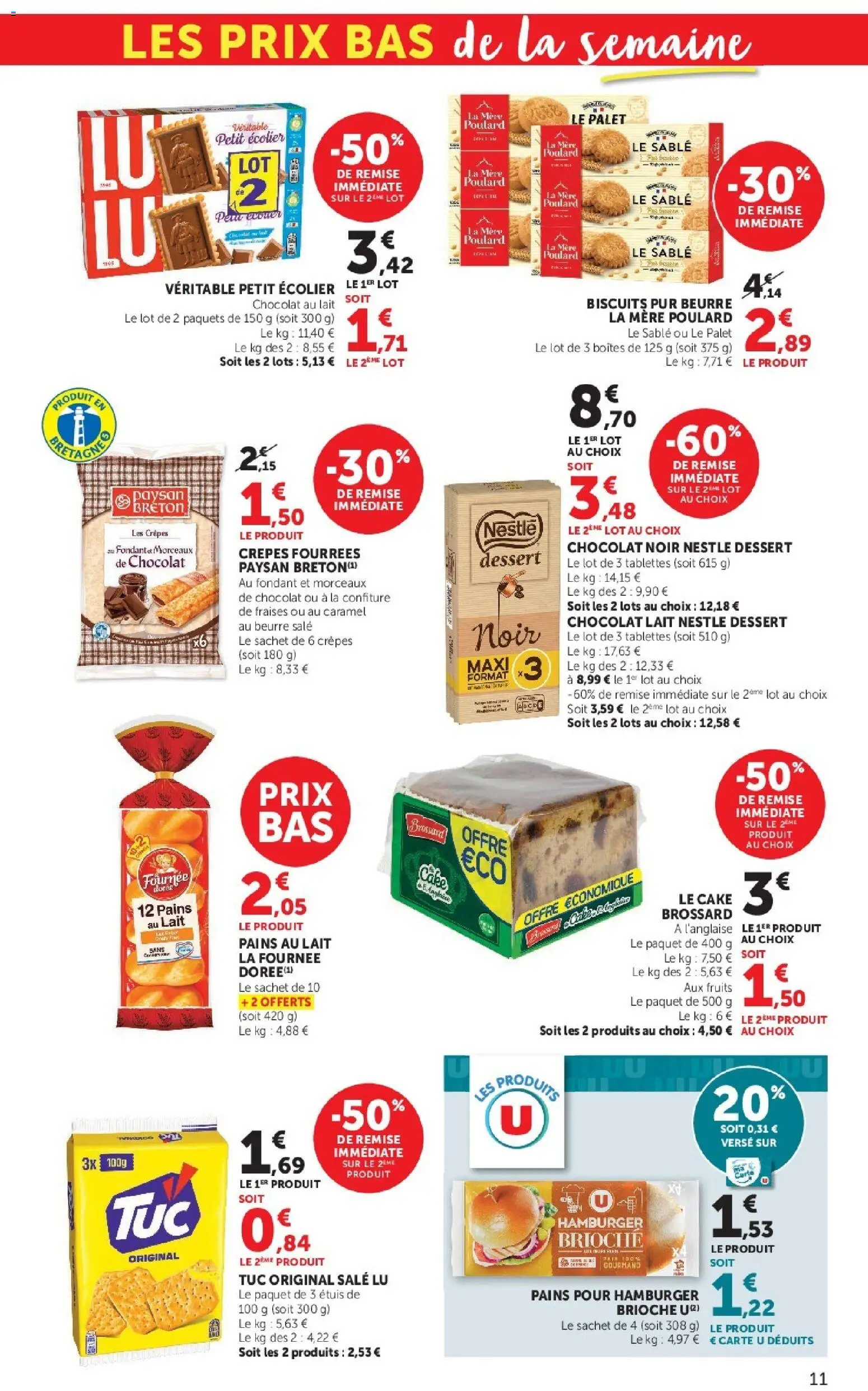 {H1} | Page: 11 | Produits: Pains au lait, Beurre, Chocolat, Fraises
