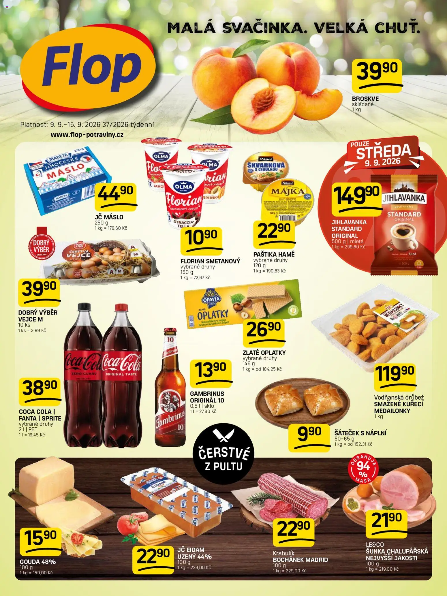 Flop leták od 09.09.2026 | Strana: 1 | Produkty: Coca cola, Jihlavanka, Sprite, Gambrinus