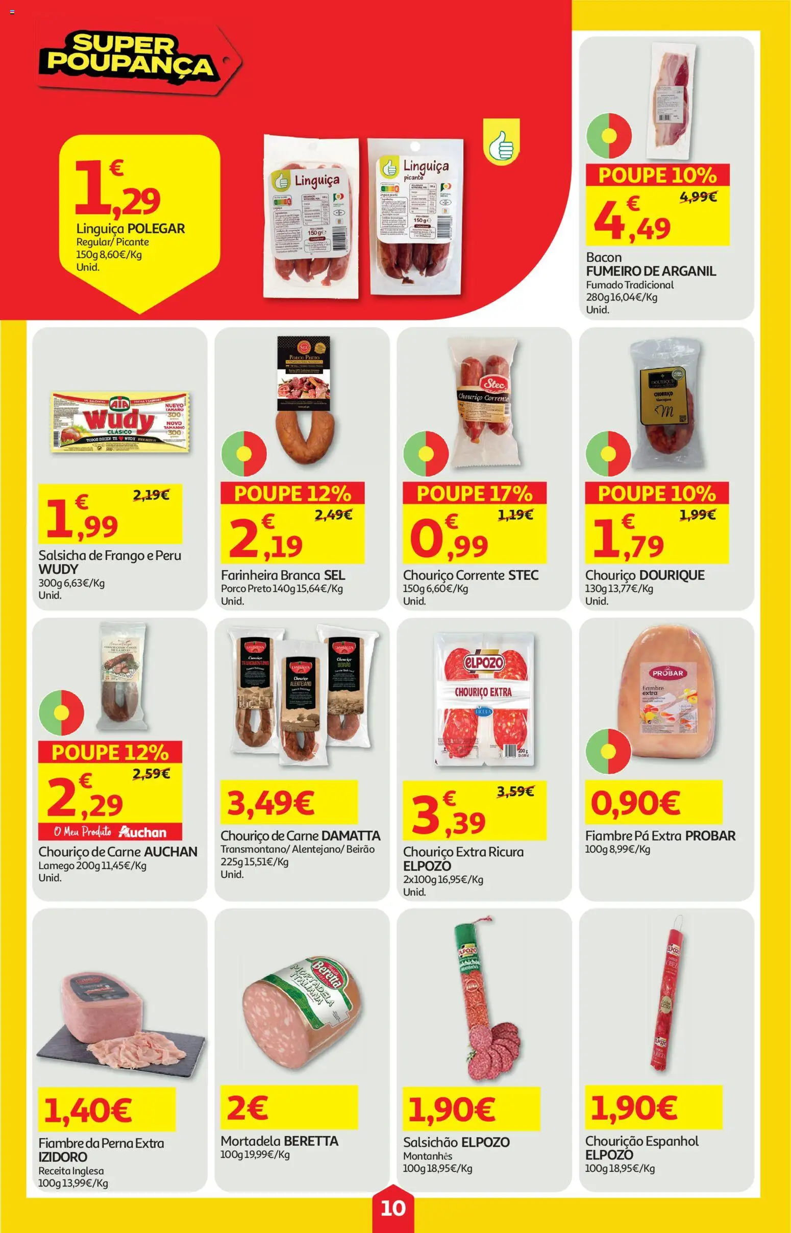 Auchan folheto │ válido de 04.06.2026 | Página: 10 | Produtos: Mortadela, Bacon, Chouriço, Pá