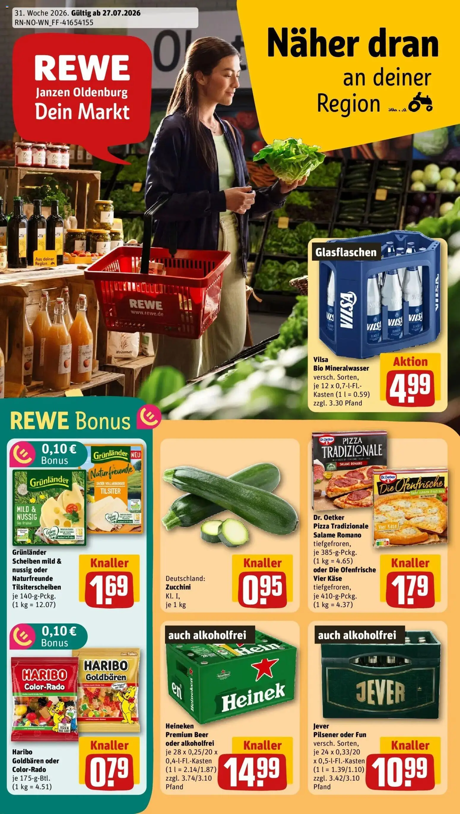 Rewe Prospekt Oldenburg – gültig ab 27.07.2026 | Seite: 1 | Produkte: Haribo, Käse, Jever, Zucchini