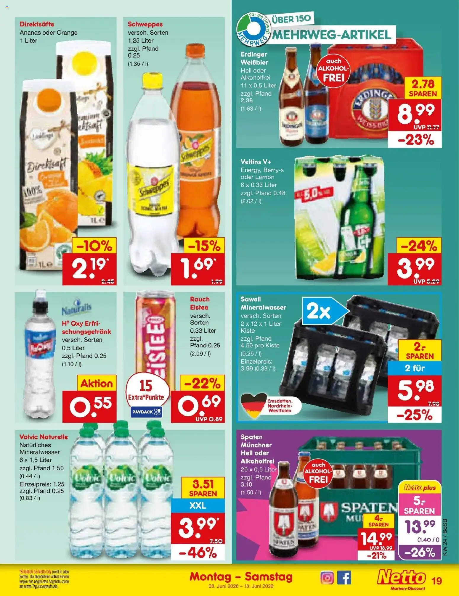 Netto Marken-Discount Prospekt Stadtlohn – gültig ab 08.06.2026 | Seite: 31 | Produkte: Ananas, Schweppes, Mineralwasser, Veltins