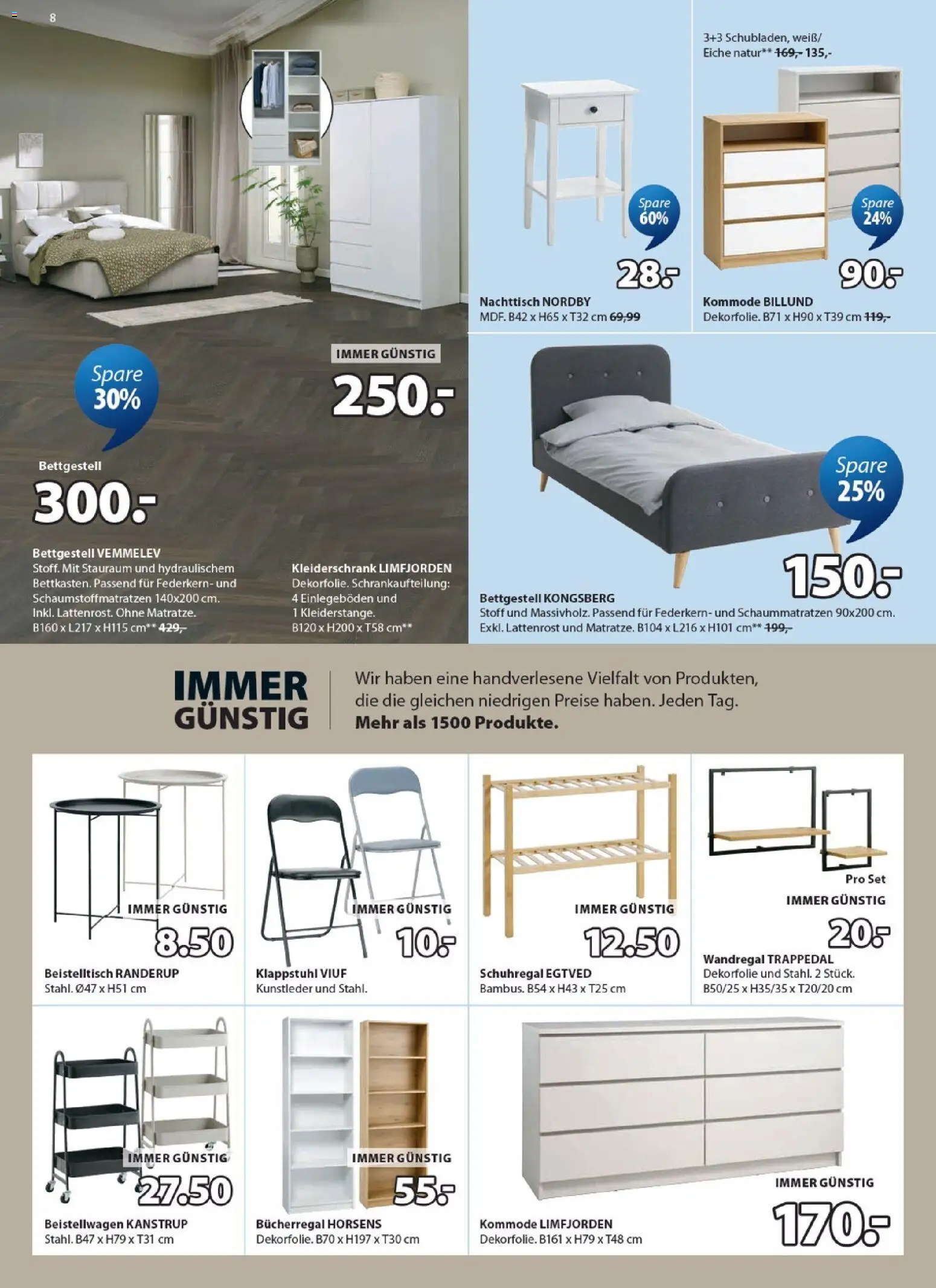 JYSK Prospekt aktuell gültig ab 25.09.2026 | Seite: 8 | Produkte: Kleiderschrank, Kommode, Nachttisch, Lattenrost