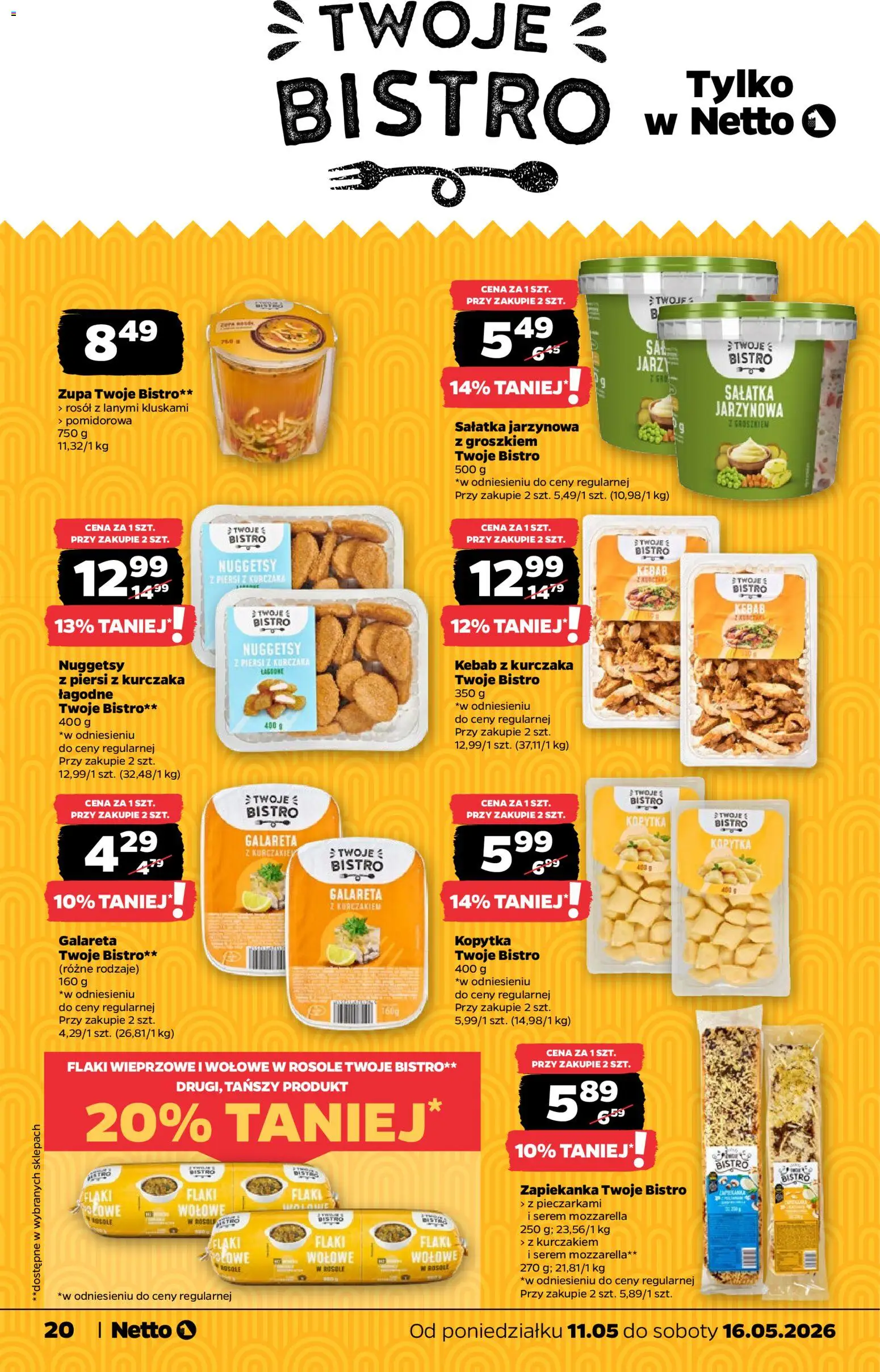 Netto gazetka od poniedziałku spożywcza od 11.05.2026 | Strona: 20 | Produkty: Piersi, Kebab, Kopytka, Sałatka