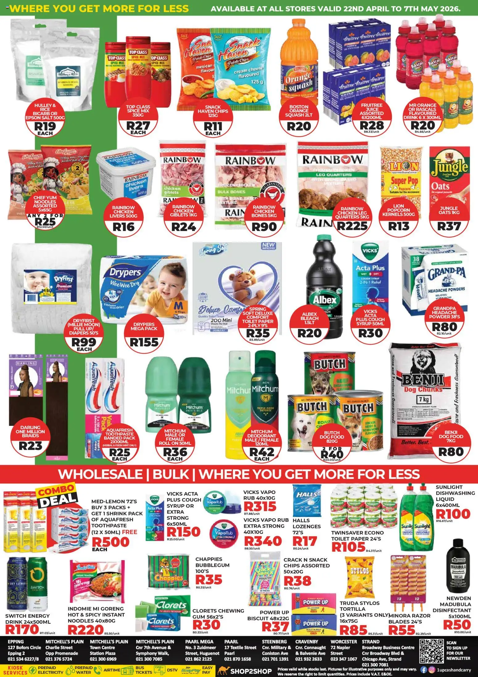 New 1UP Cash & Carry catalogue – valid from 22.04.2026 | Page: 2 | Products: Disinfectant, Oats, Popcorn, Cream
